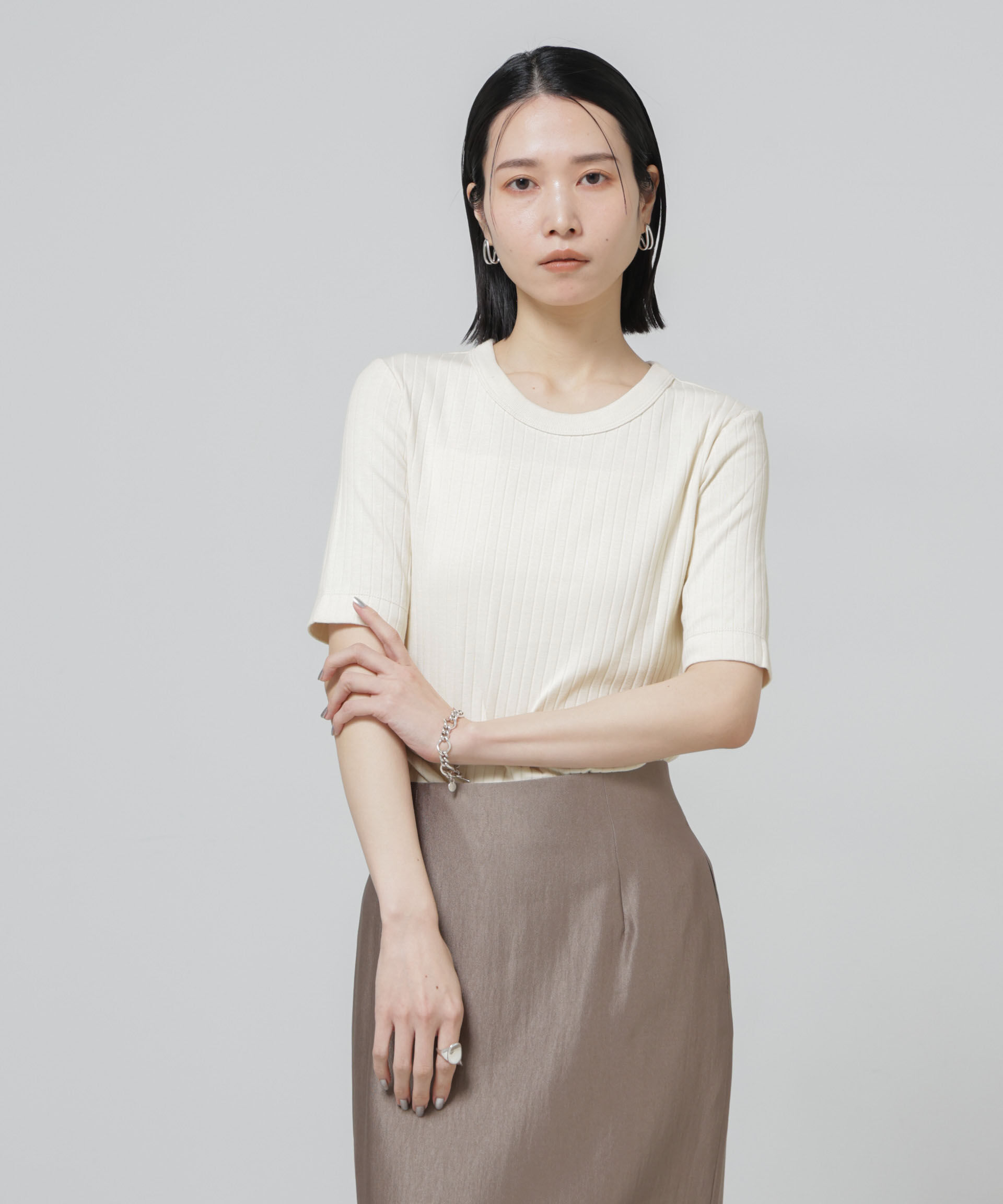 NANO universe「【選べる4色展開！】Anti Soaked(R) 汗染み防止クルーネックリブTシャツ」|Tシャツ・カットソー|