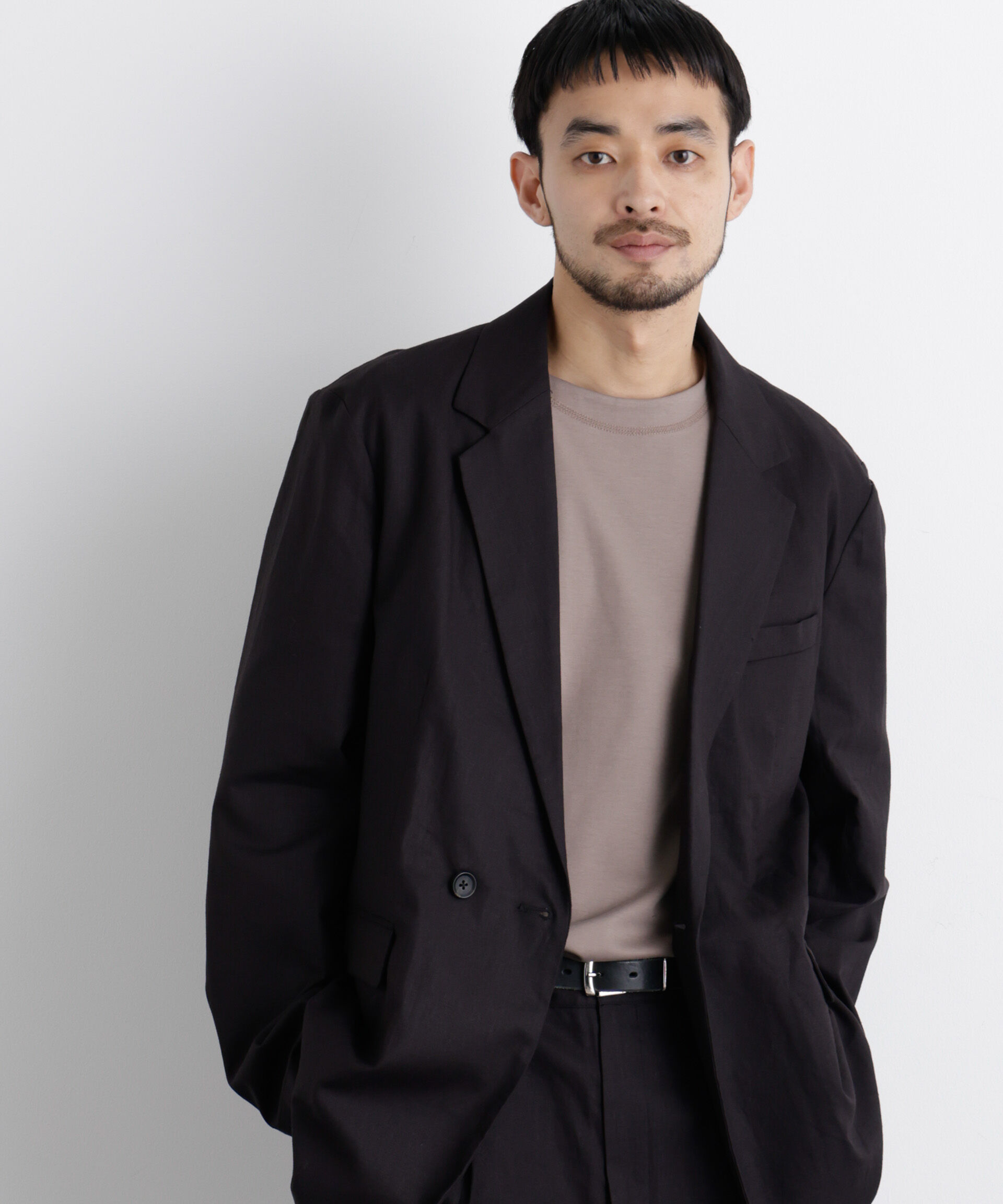 NANO universe「｢FRENCH LINEN｣ リネンコットンセミダブルJK（セットアップ可）」|テーラードジャケット|ブラック