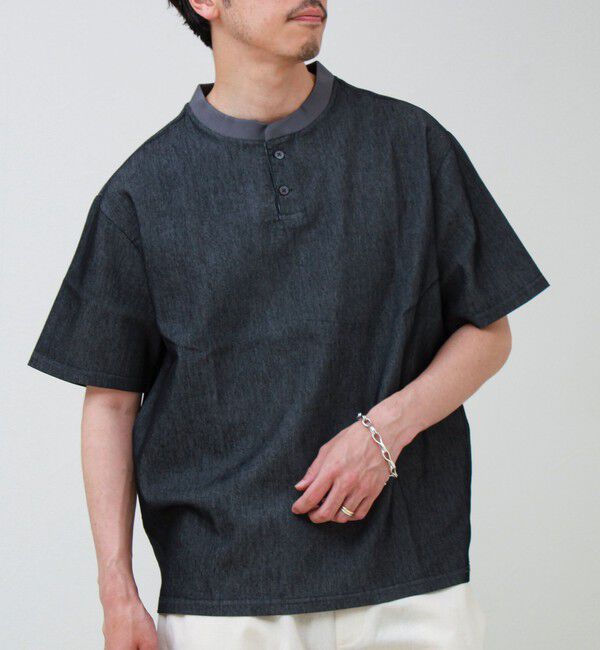 GLOSTER「【セットアップ対応】メッシュデニムヘンリーTEE」|Tシャツ・カットソー|チャコールグレー