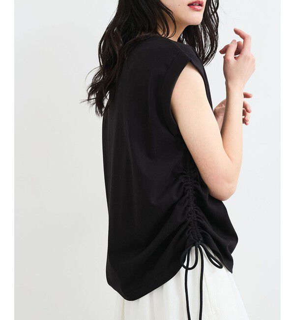 VIS「【WEB限定】サイドドロストシャーリングカットソー」|Tシャツ・カットソー|ブラック(01)