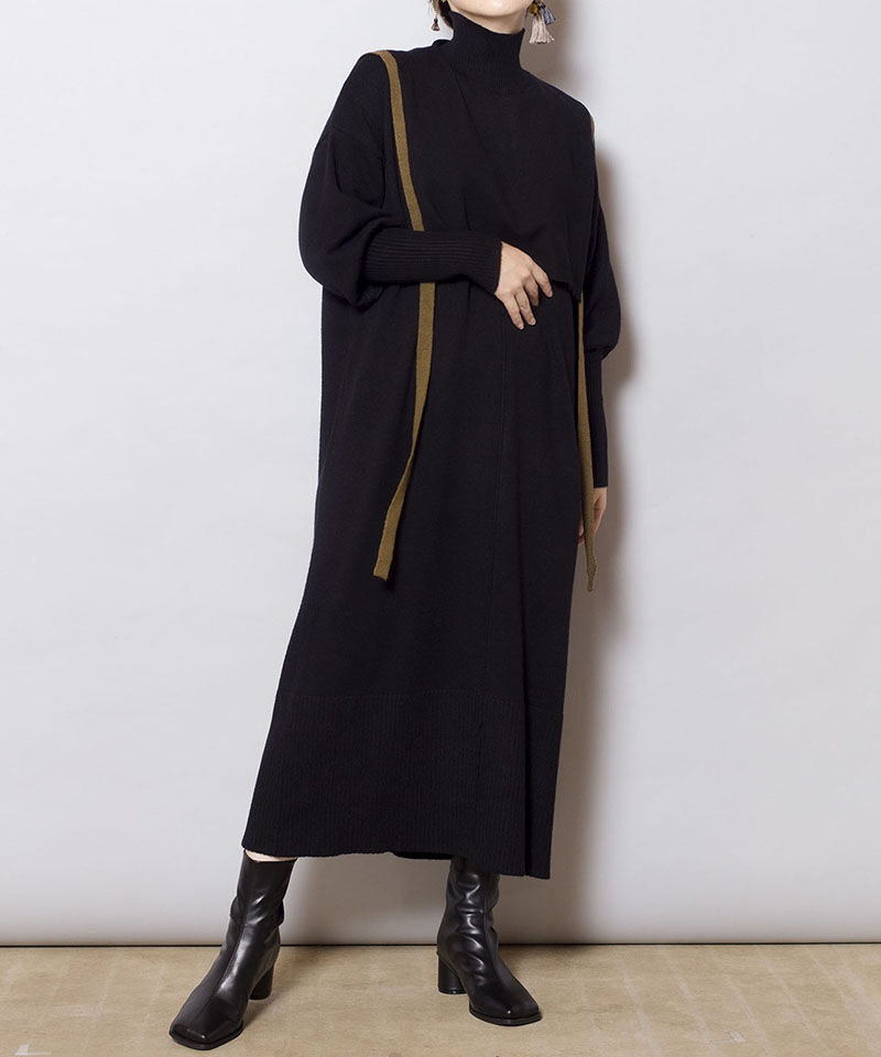  「【WEB限定アイテム】ﾀｰﾄﾙ付け衿&ﾆｯﾄﾜﾝﾋﾟｰｽSET」|ニット・セーター|BLACK