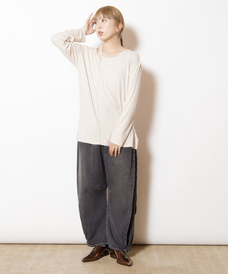  「アシンメトリーテレコ長袖Tシャツ」|Tシャツ・カットソー|