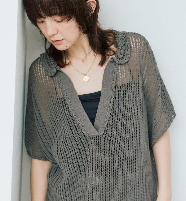  「【a Nice （ア ・ニース）】クロシェカラーニット」|ニット・セーター|チャコールグレー