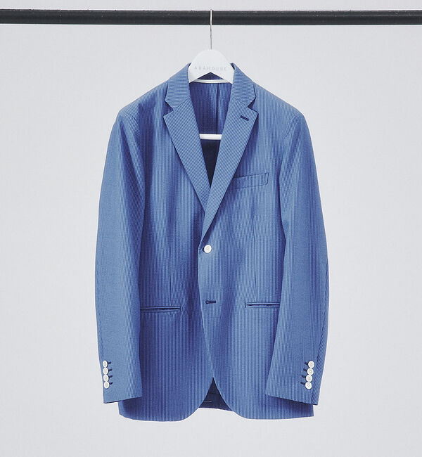 ABAHOUSE「【セットアップ対応/FLEX JACKET】クイックドライ シアサッカー ストラ」|テーラードジャケット|ブルー