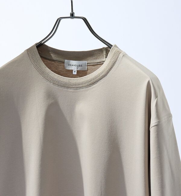 ABAHOUSE「KNIT COLLAR コットンポンチ クルーネック半袖Tシャツ / リラックス」|Tシャツ・カットソー|ベージュ