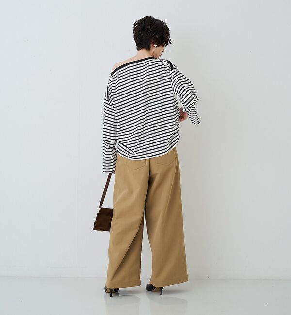 Rouge vif「ボーダーボートネックカットソー/ロングスリーブTシャツ」|Tシャツ・カットソー|