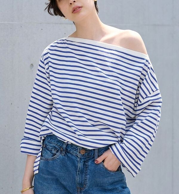 Rouge vif「ボーダーボートネックカットソー/ロングスリーブTシャツ」|Tシャツ・カットソー|ブルー