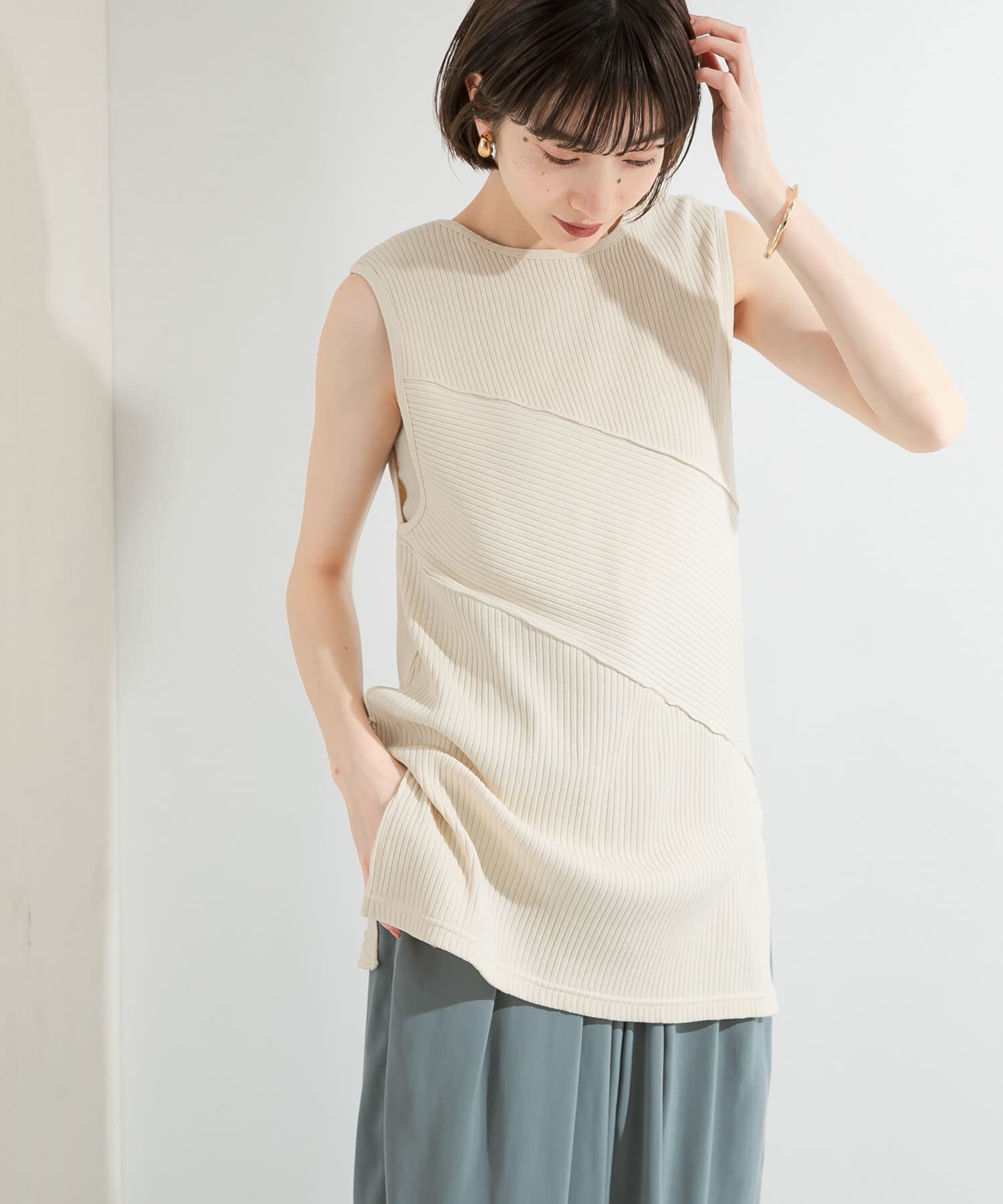  「BACKオープンメローリブタンクトップ」|タンクトップ|