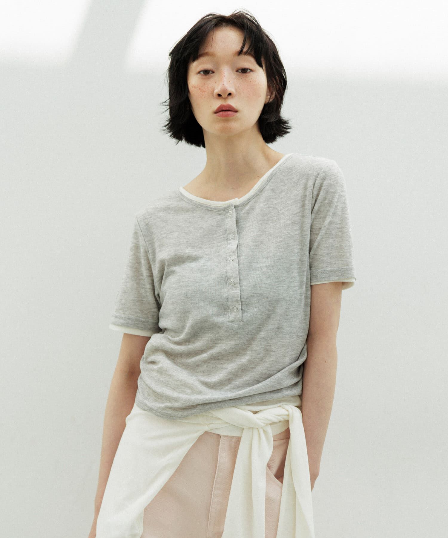  「バイカラーヘンリーネックTEE」|Tシャツ・カットソー|