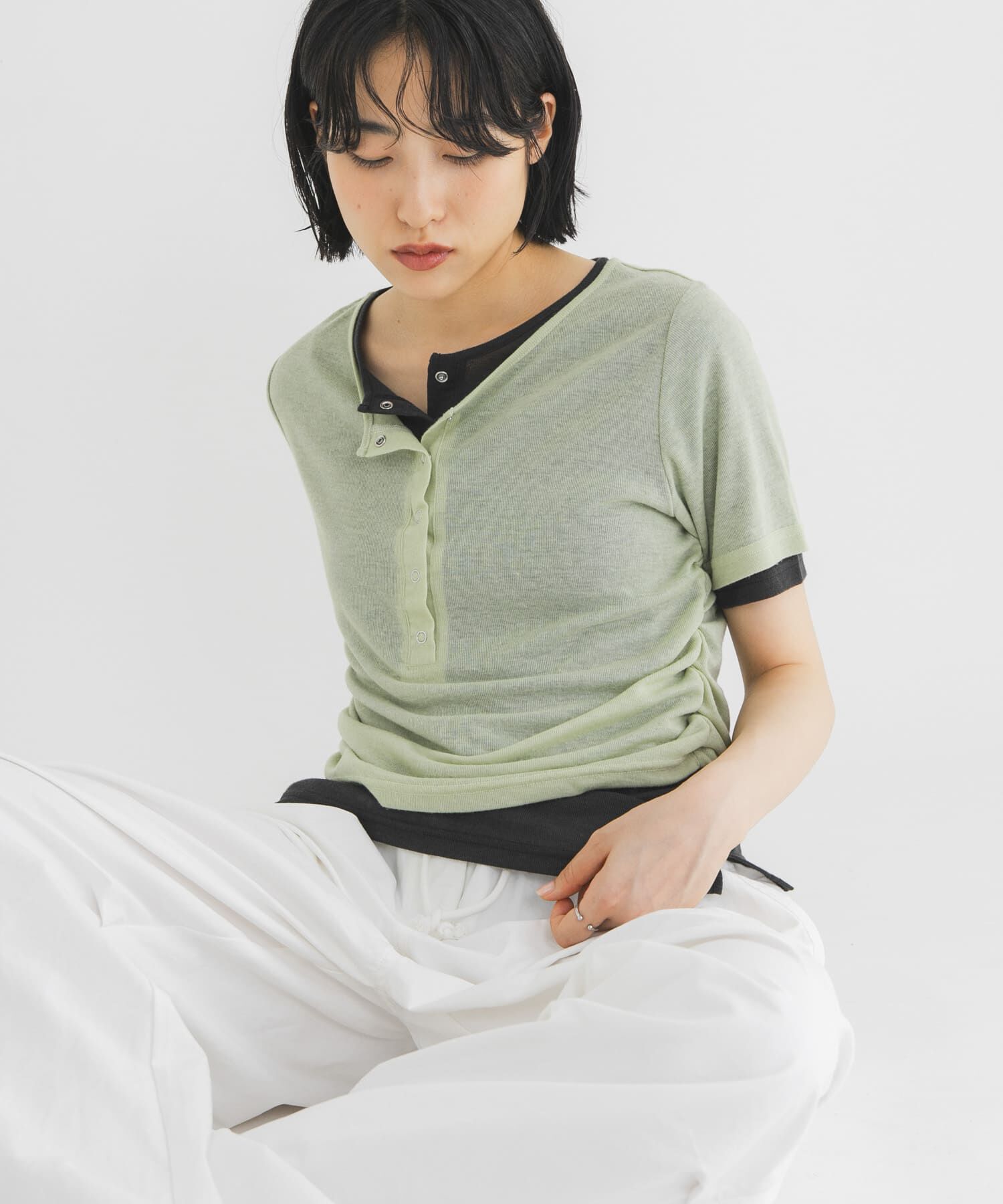  「バイカラーヘンリーネックTEE」|Tシャツ・カットソー|
