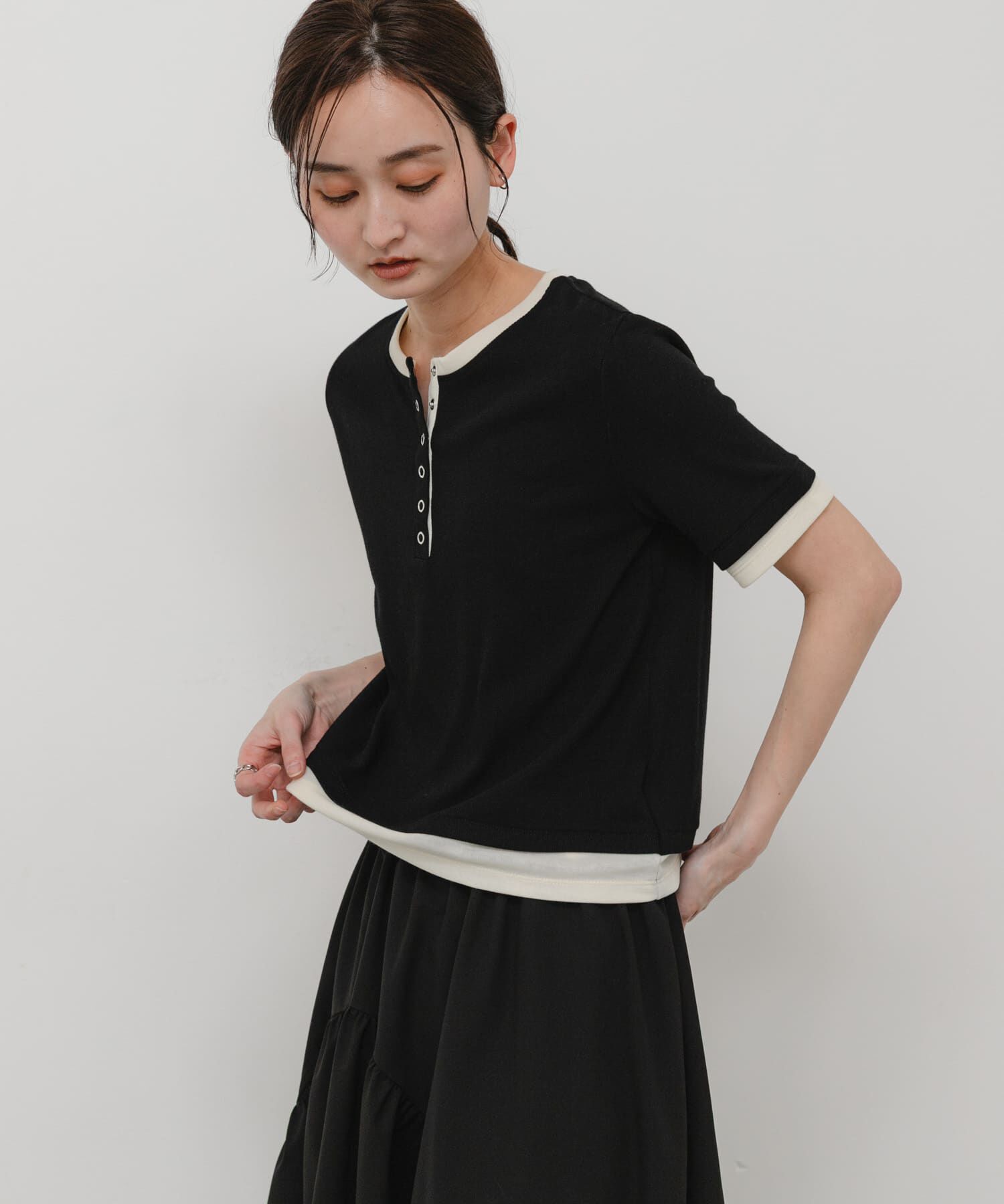 SENSE OF PLACE by URBAN RESEARCH「ヘンリーネックレイヤードトップ(半袖)」|Tシャツ・カットソー|