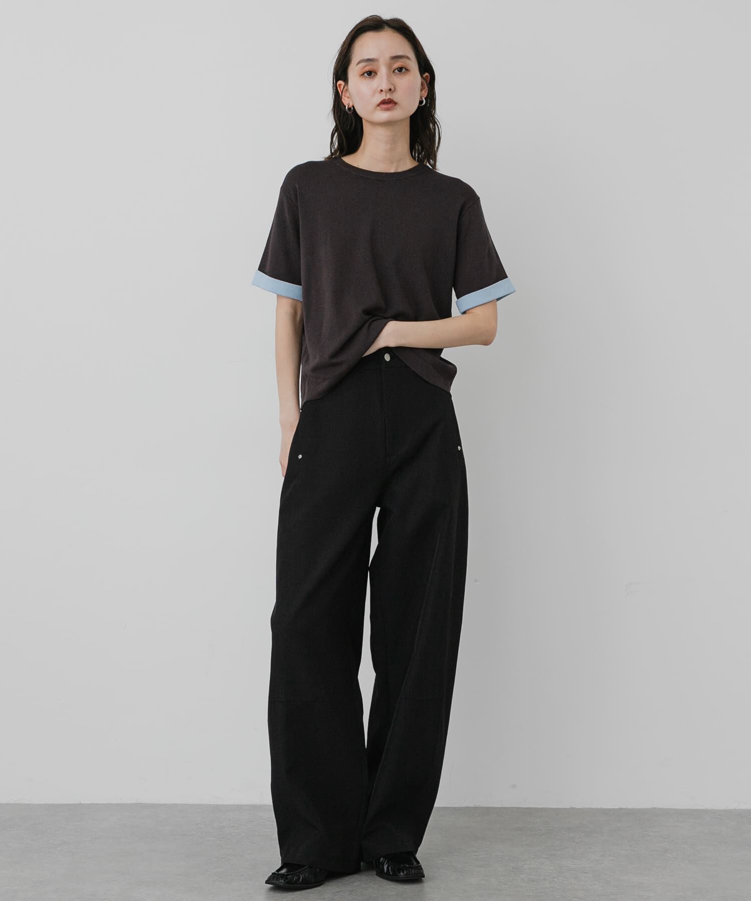 SENSE OF PLACE by URBAN RESEARCH「『洗濯可』バイカラーロールスリーブニットTシャツ」|ニット・セーター|