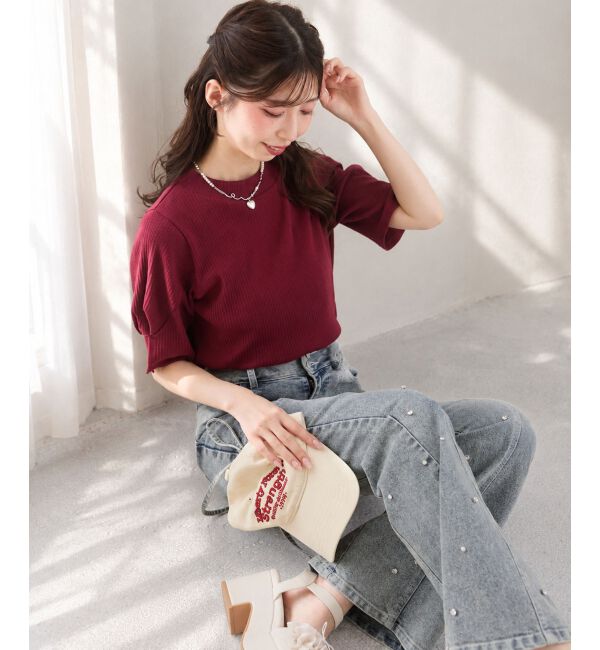  「タックスリーブトップス」|Tシャツ・カットソー|ボルドー