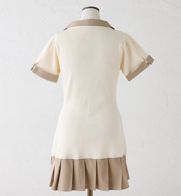  「ナポレオンシャツドッキングニットミニワンピ」|ワンピース|