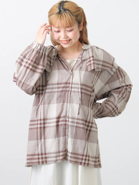 Samansa Mos2「【Cross&times;Linen】セーラーカラーブラウス」|シャツ・ブラウス|モカ