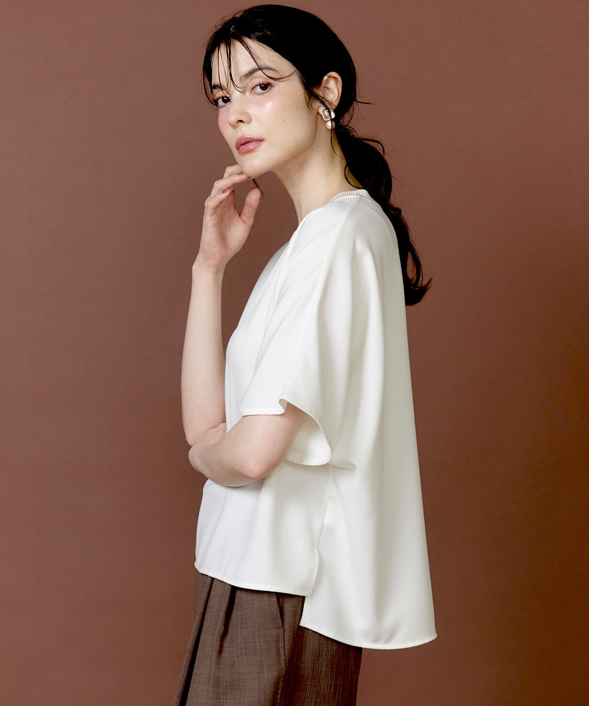 INED「《大きいサイズ》ジョーゼットドルマンスリーブカットソー《吸水速乾》」|Tシャツ・カットソー|