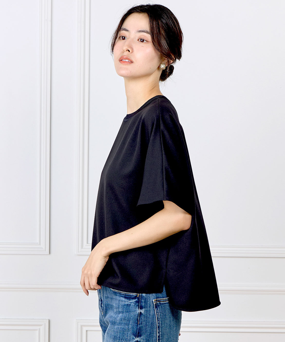 INED「《大きいサイズ》ジョーゼットドルマンスリーブカットソー《吸水速乾》」|Tシャツ・カットソー|