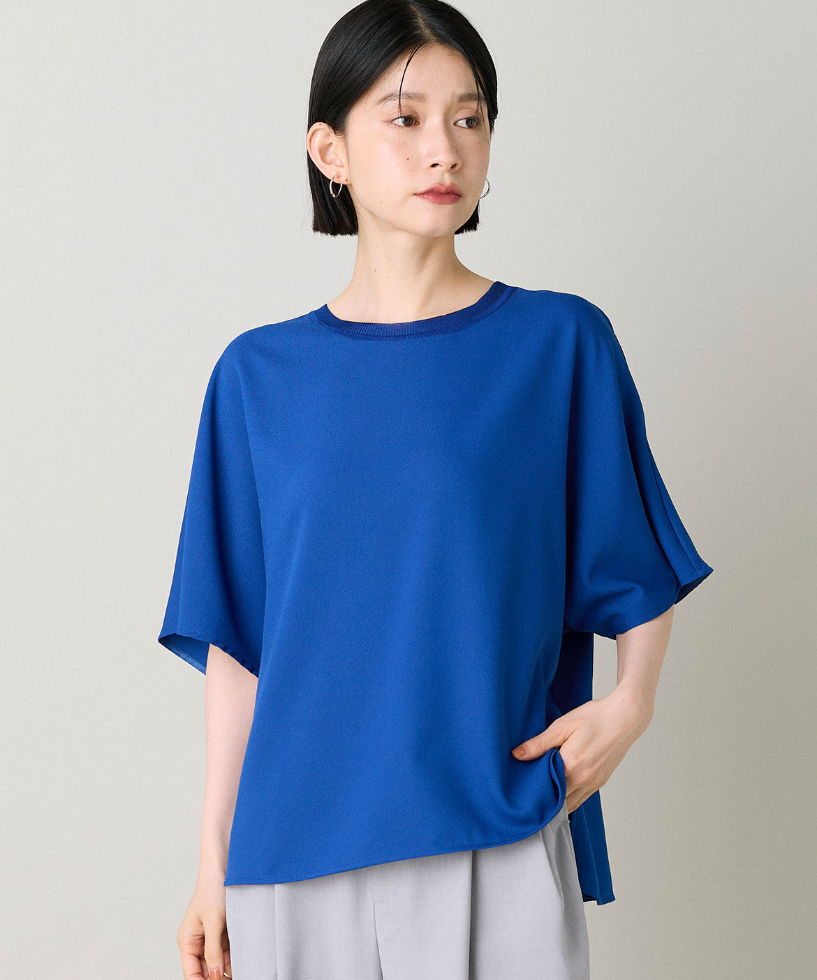 INED「《大きいサイズ》ジョーゼットドルマンスリーブカットソー《吸水速乾》」|Tシャツ・カットソー|ブルー1