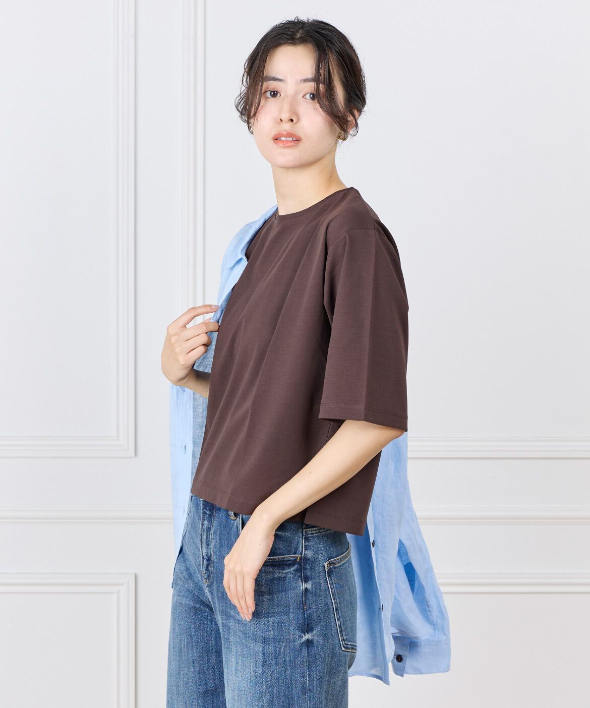 7-IDconcept.「《大きいサイズ》 5分袖Tシャツ《UVカット》《接触冷感》」|Tシャツ・カットソー|ダークブラウ 4