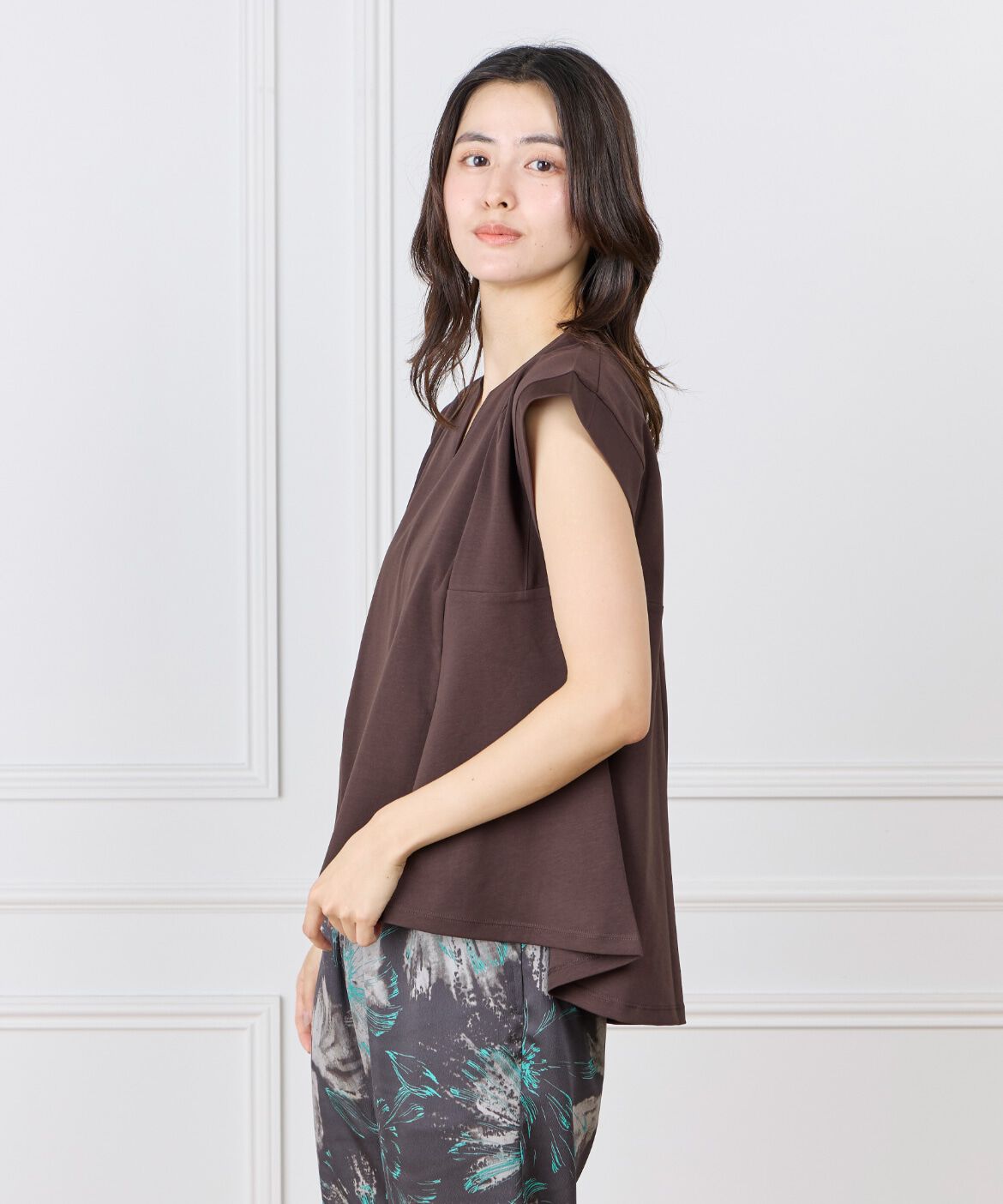 7-IDconcept.「《大きいｻｲｽﾞ》裾ﾌﾚｱｰﾌﾟﾙｵｰﾊﾞｰ《UVｶｯﾄ》《接触冷感  」|Tシャツ・カットソー|ダークブラウ 4