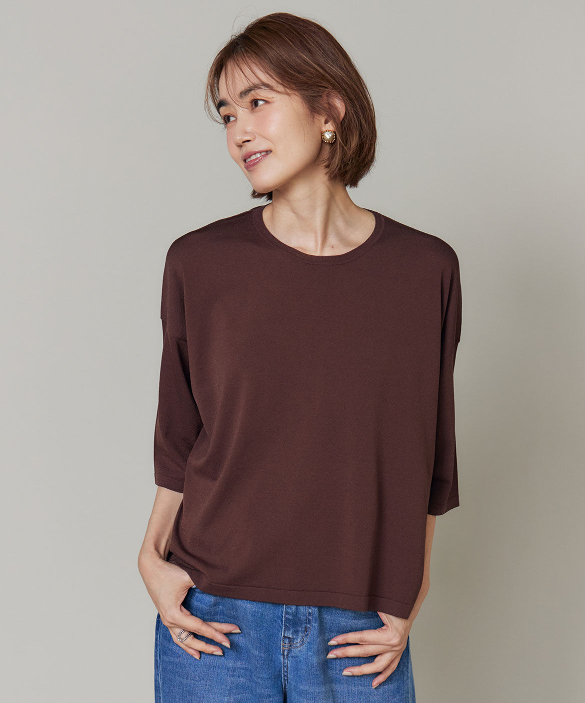 INED「Tシャツ風ニット」|ニット・セーター|ブラウン