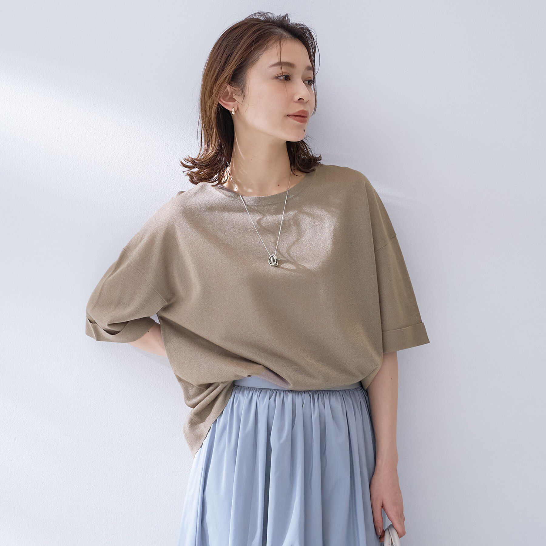 UNTITLED「【アンサンブル可/Tシャツ風/ゆったり】リラックスニットトップス」|ニット・セーター|モカブラウン(042