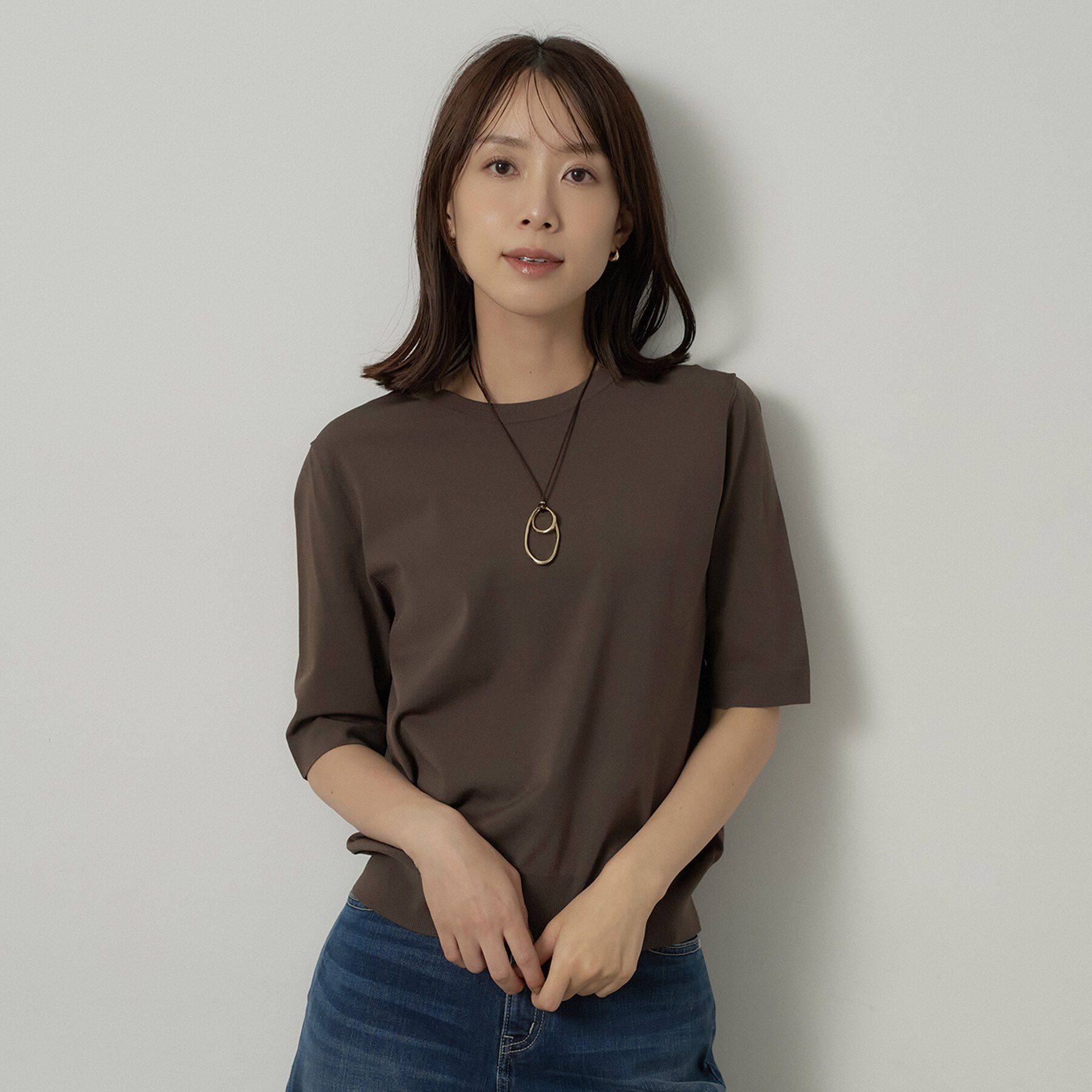 UNTITLED「【アンサンブル可/上品な清涼感】コンパクト5分袖ニット」|ニット・セーター|