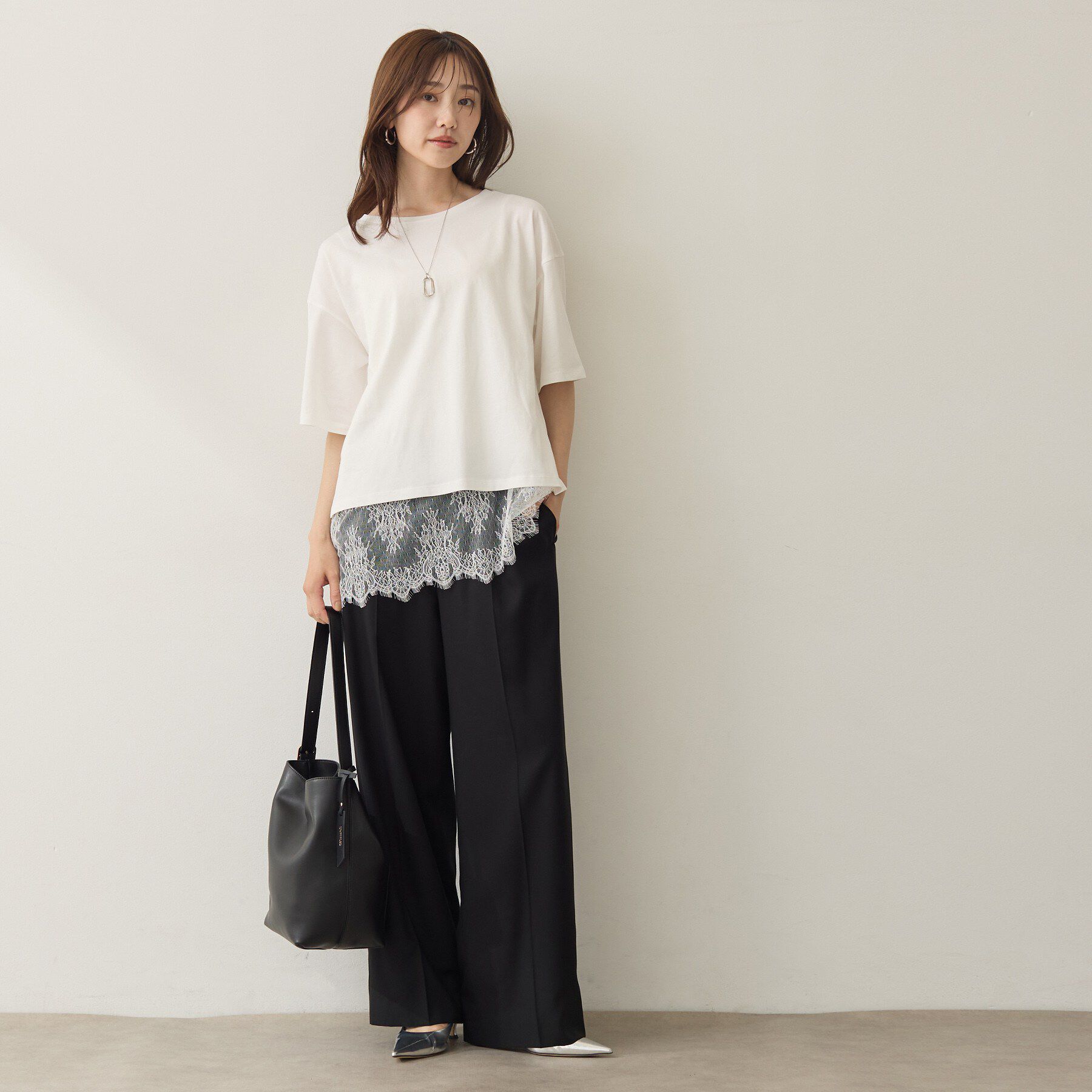 UNTITLED「【1枚でもセットでも】レースキャミ付きプルオーバー」|Tシャツ・カットソー|