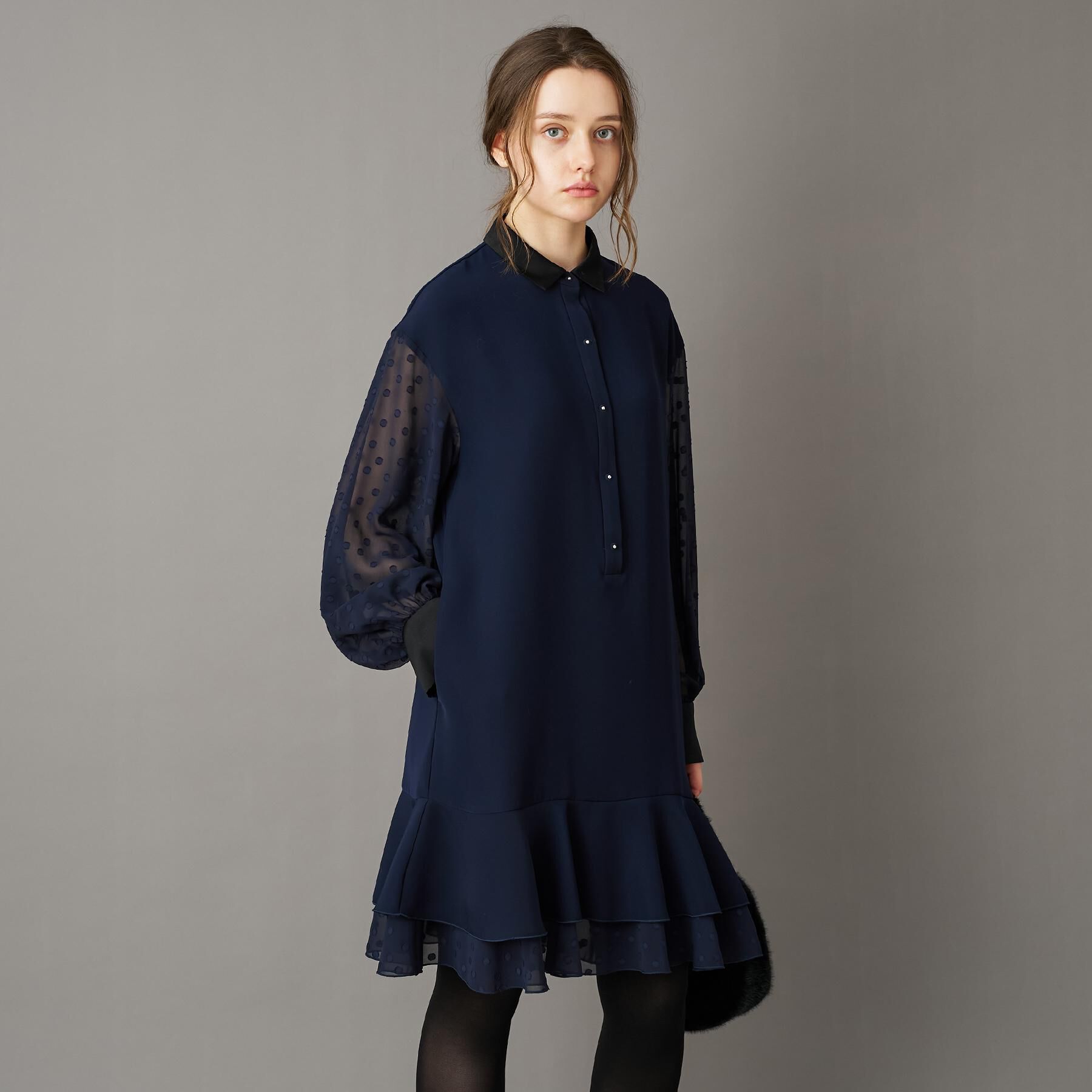 DRESSTERIOR「【ウォッシャブル】ダブルクロスボリュームスリーブミニワンピース」|ワンピース|