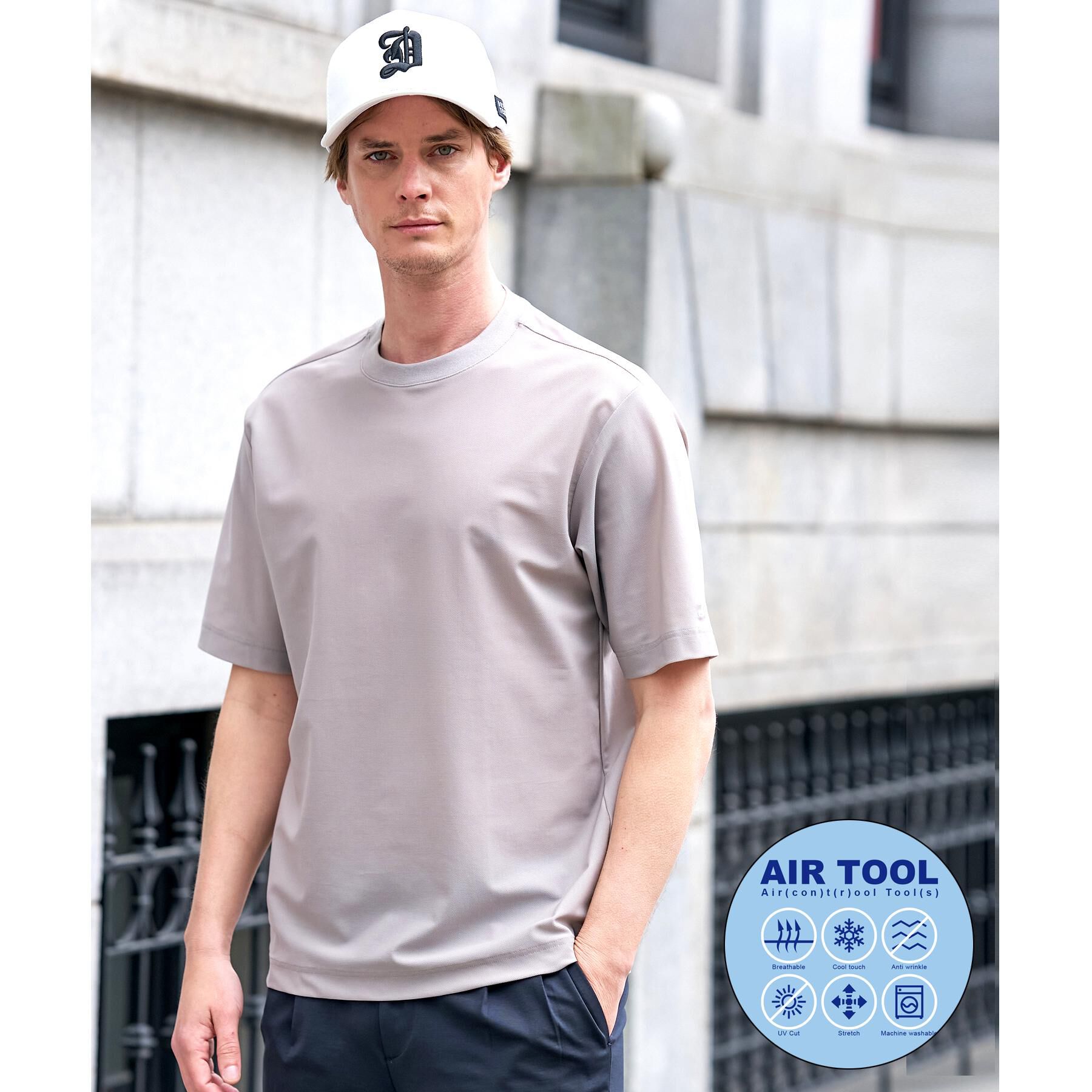 DRESSTERIOR「【接触冷感/UVカット/ウォッシャブル】AIRTOOL クルーネックTシャツ」|Tシャツ・カットソー|ベージュ(052)