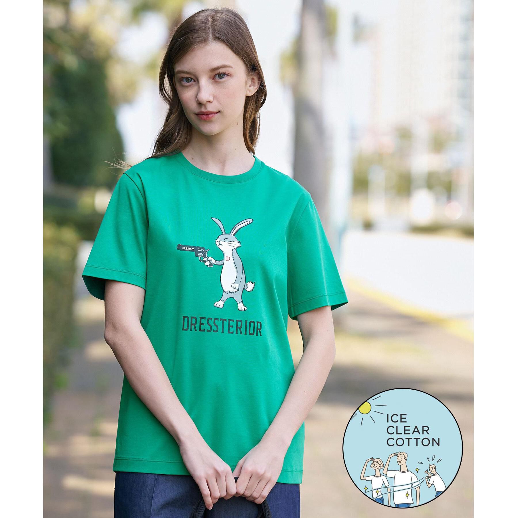 DRESSTERIOR「【接触冷感／抗菌防臭／消臭】アイスクリアコットン ピストルラビットT」|Tシャツ・カットソー|グリーン(022)