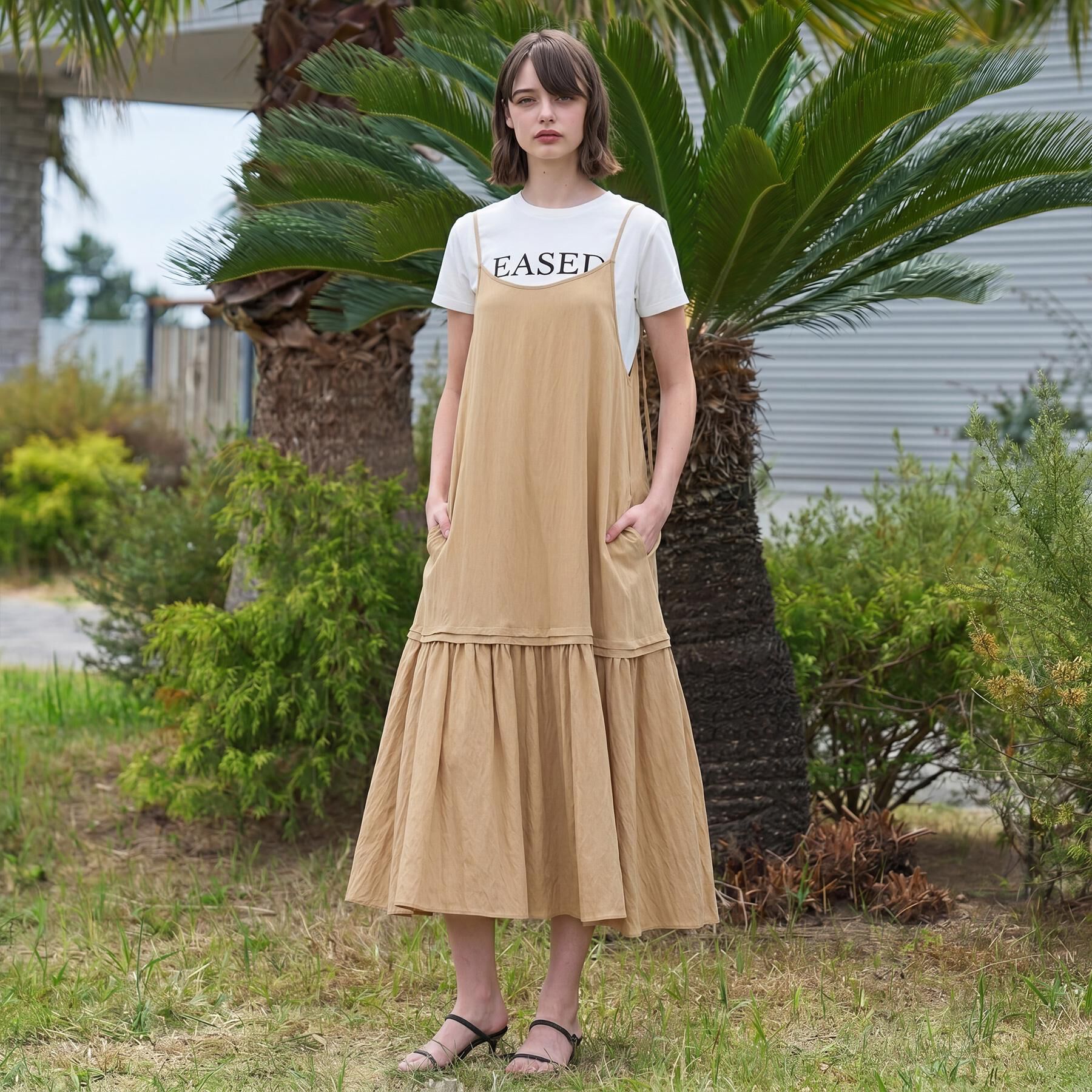 DRESSTERIOR「【ウォッシャブル】ワッシャーボリュームフレアキャミワンピース」|ワンピース|
