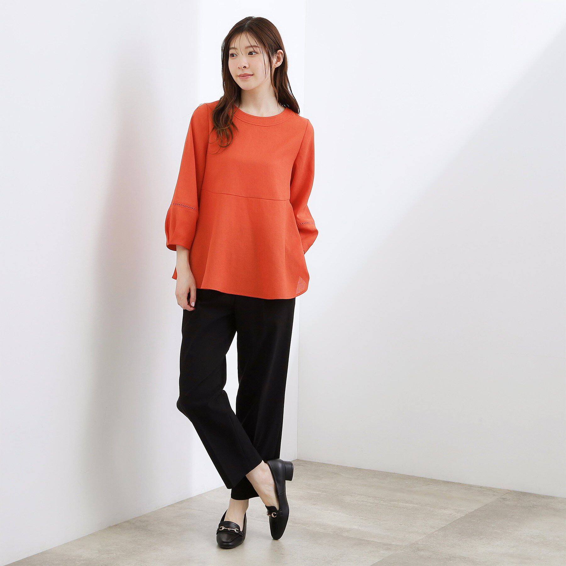 grove「【UVカット・体型カバーも叶う】麻調メッシュランタンスリーブブラウス」|シャツ・ブラウス|