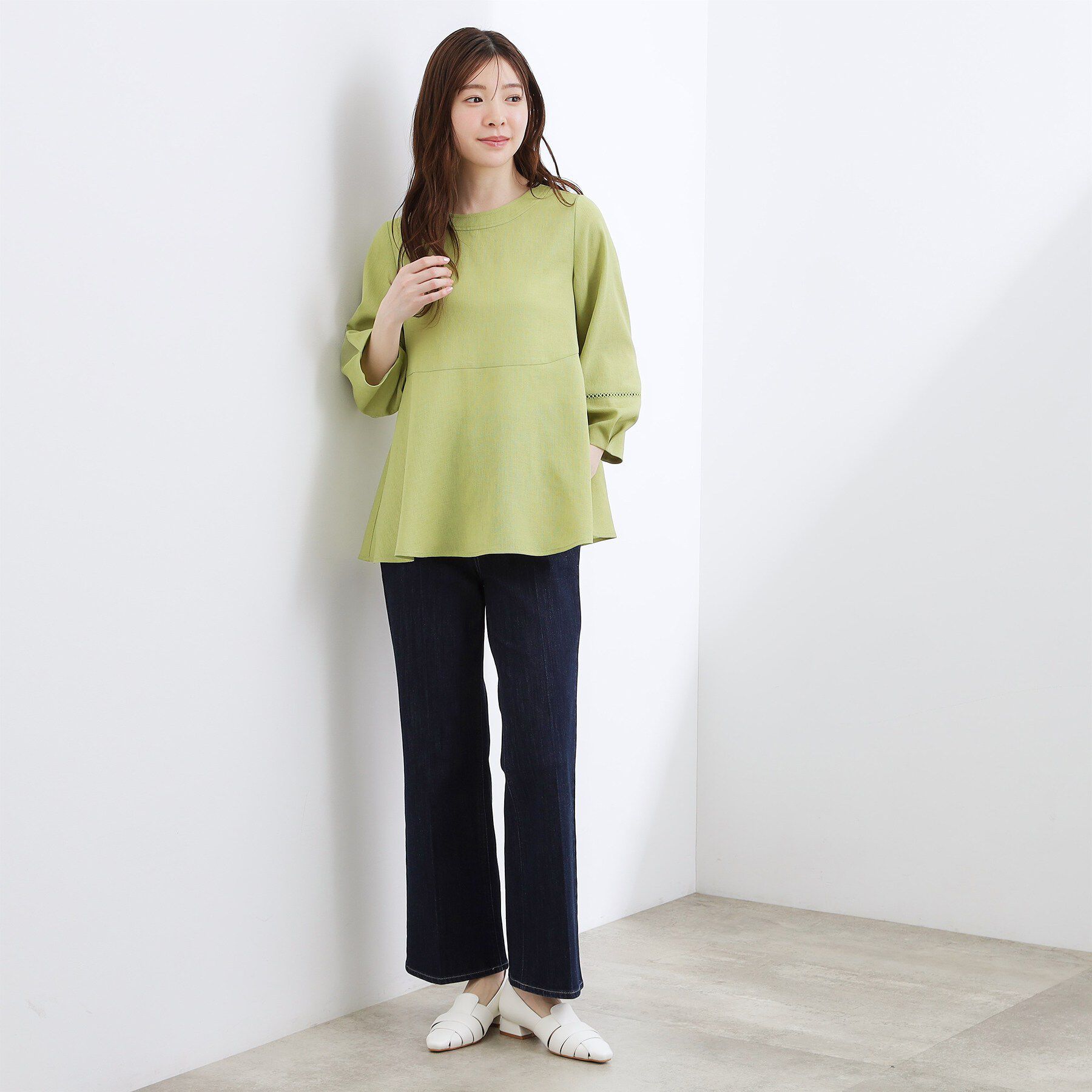 grove「【UVカット・体型カバーも叶う】麻調メッシュランタンスリーブブラウス」|シャツ・ブラウス|