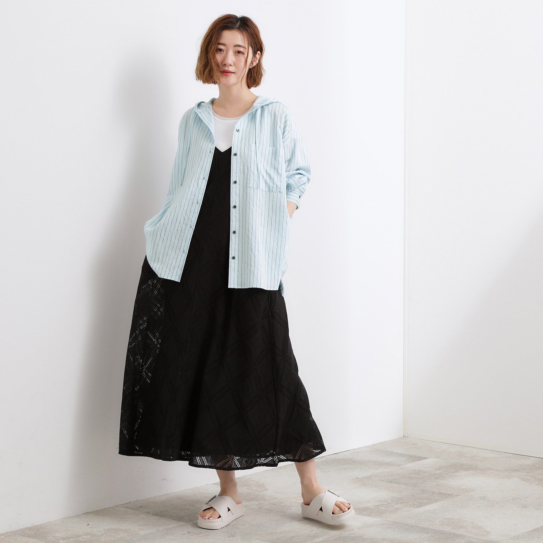 grove「【洗える】大人のストライプ フーディシャツ」|シャツ・ブラウス|