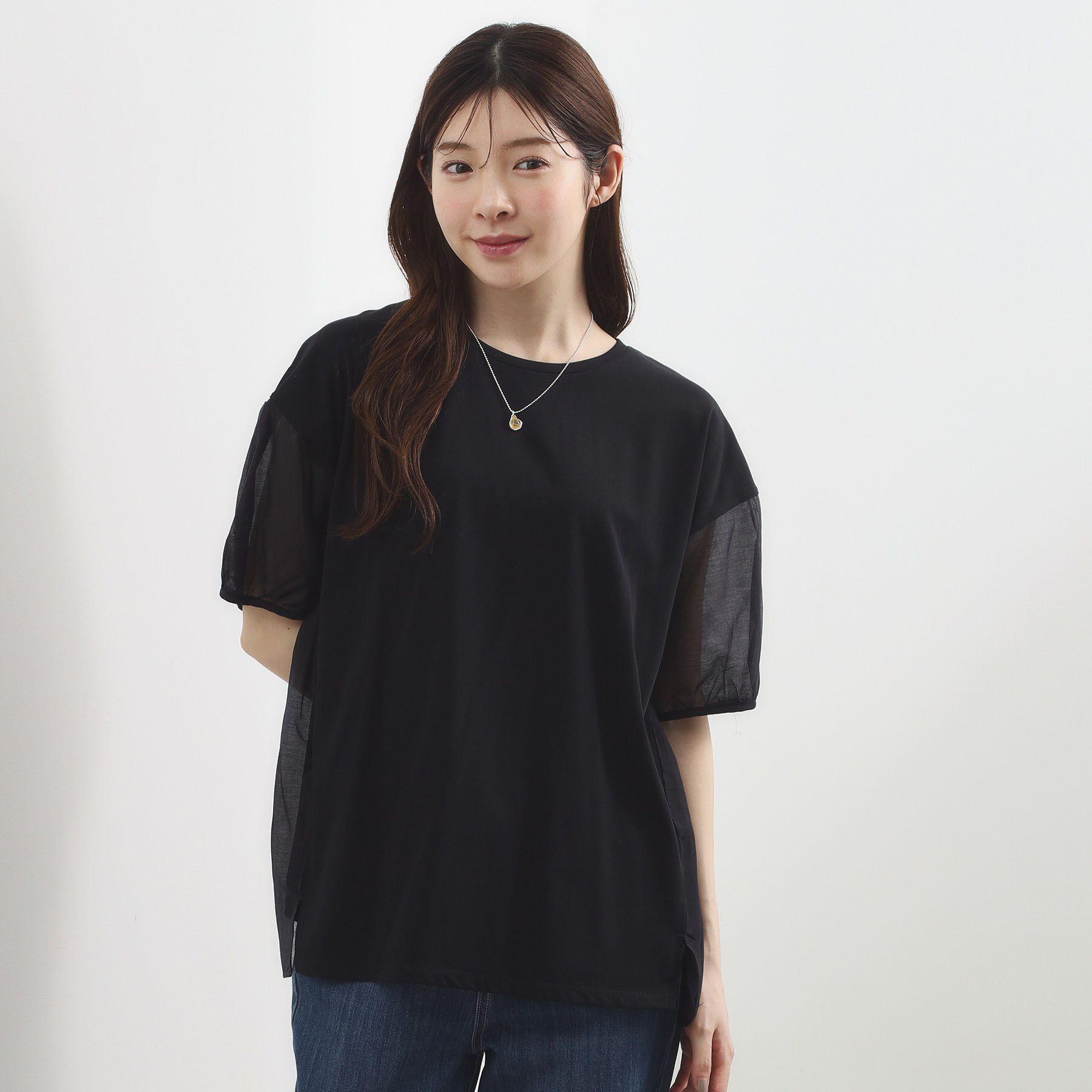 grove「【貴島明日香さん着用/UVカット】体型カバー叶う、バックプリーツTシャツ」|Tシャツ・カットソー|ブラック(019)