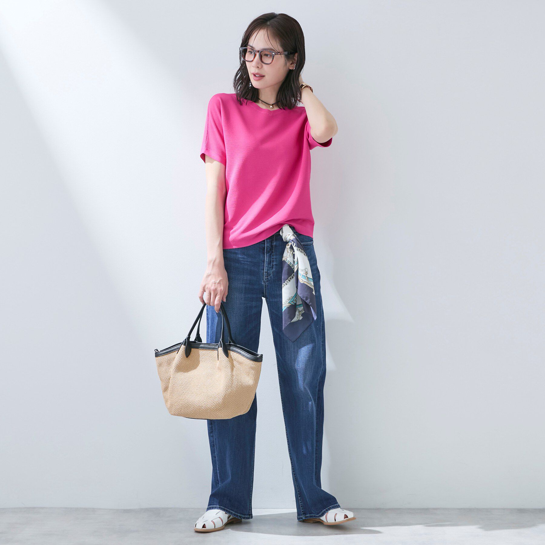 INDIVI「【洗える】ガーター編みVネックニットT」|ニット・セーター|