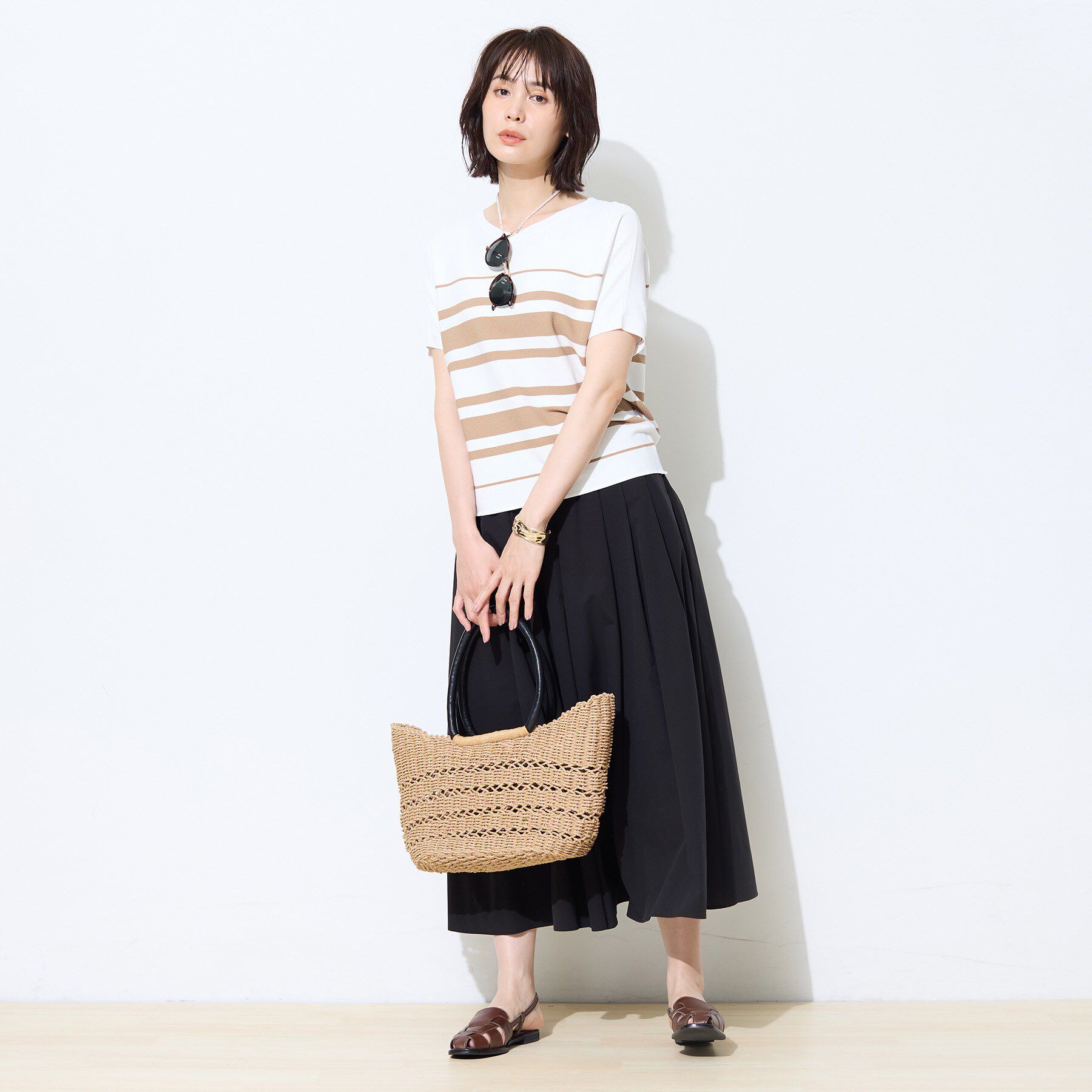 INDIVI「【洗える】ガーター編みVネックニットT」|ニット・セーター|