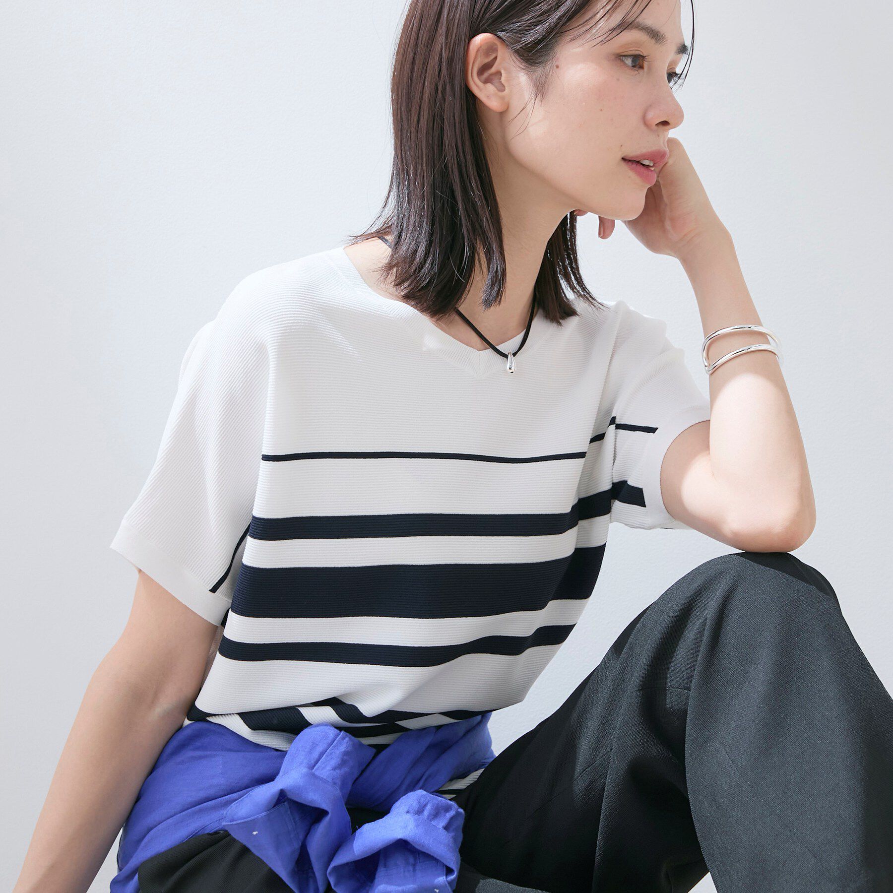 INDIVI「【洗える】ガーター編みVネックニットT」|ニット・セーター|