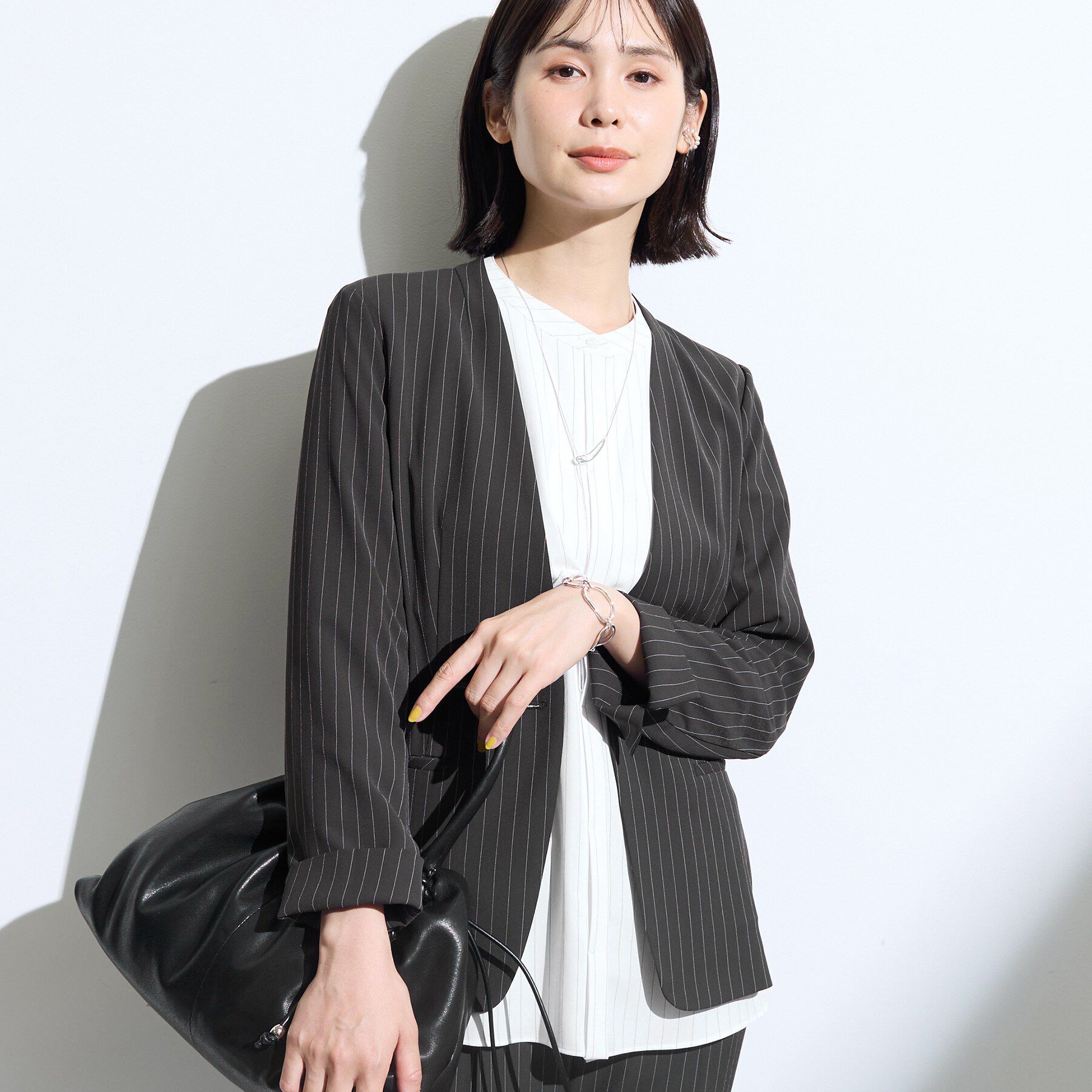 INDIVI「【接触冷感/UVケア/着る日傘】カラーレスジャケット」|ノーカラージャケット|チャコールグレー(3