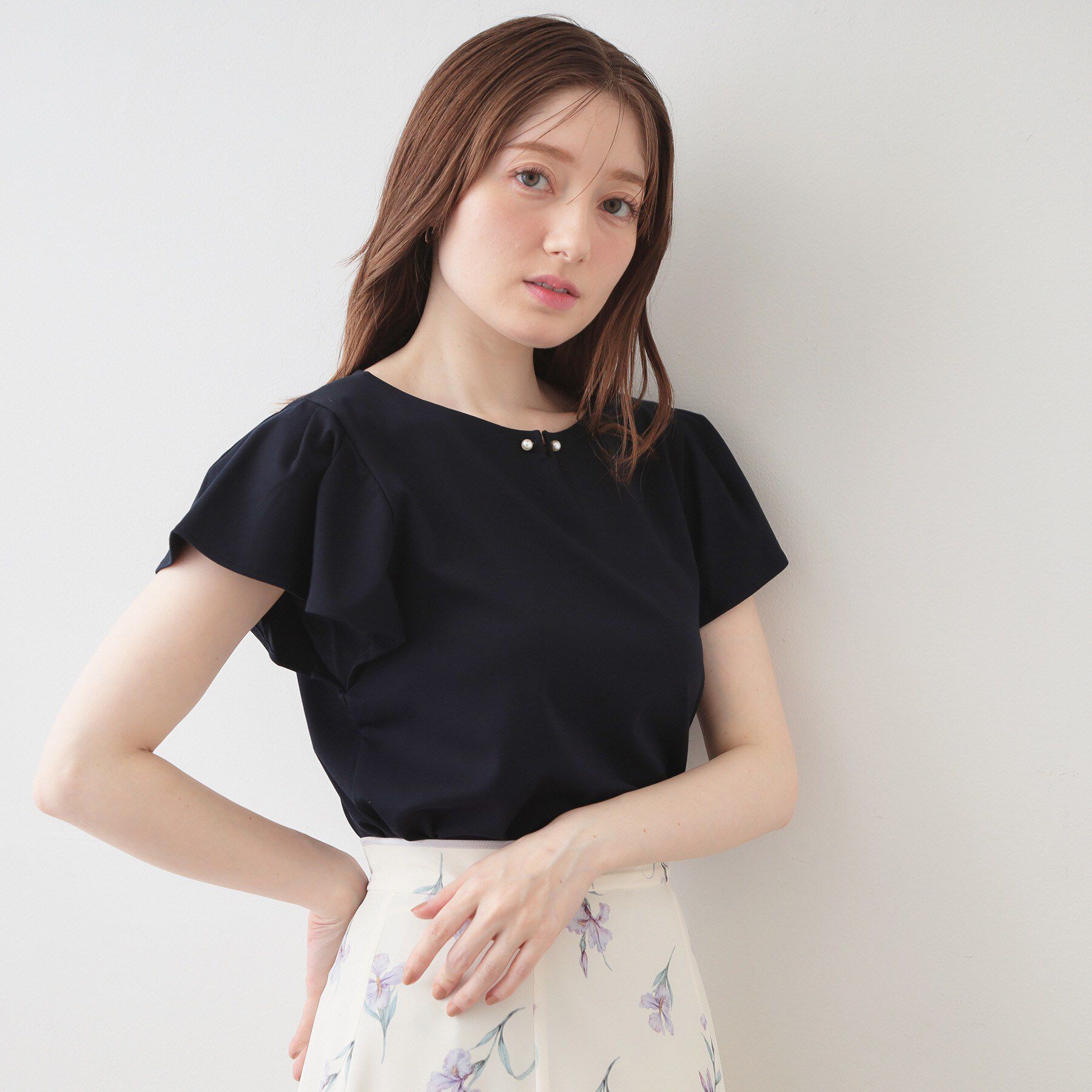 index「【接触冷感】フリルフレンチスリーブトップス《UVケア／洗濯機OK》」|Tシャツ・カットソー|