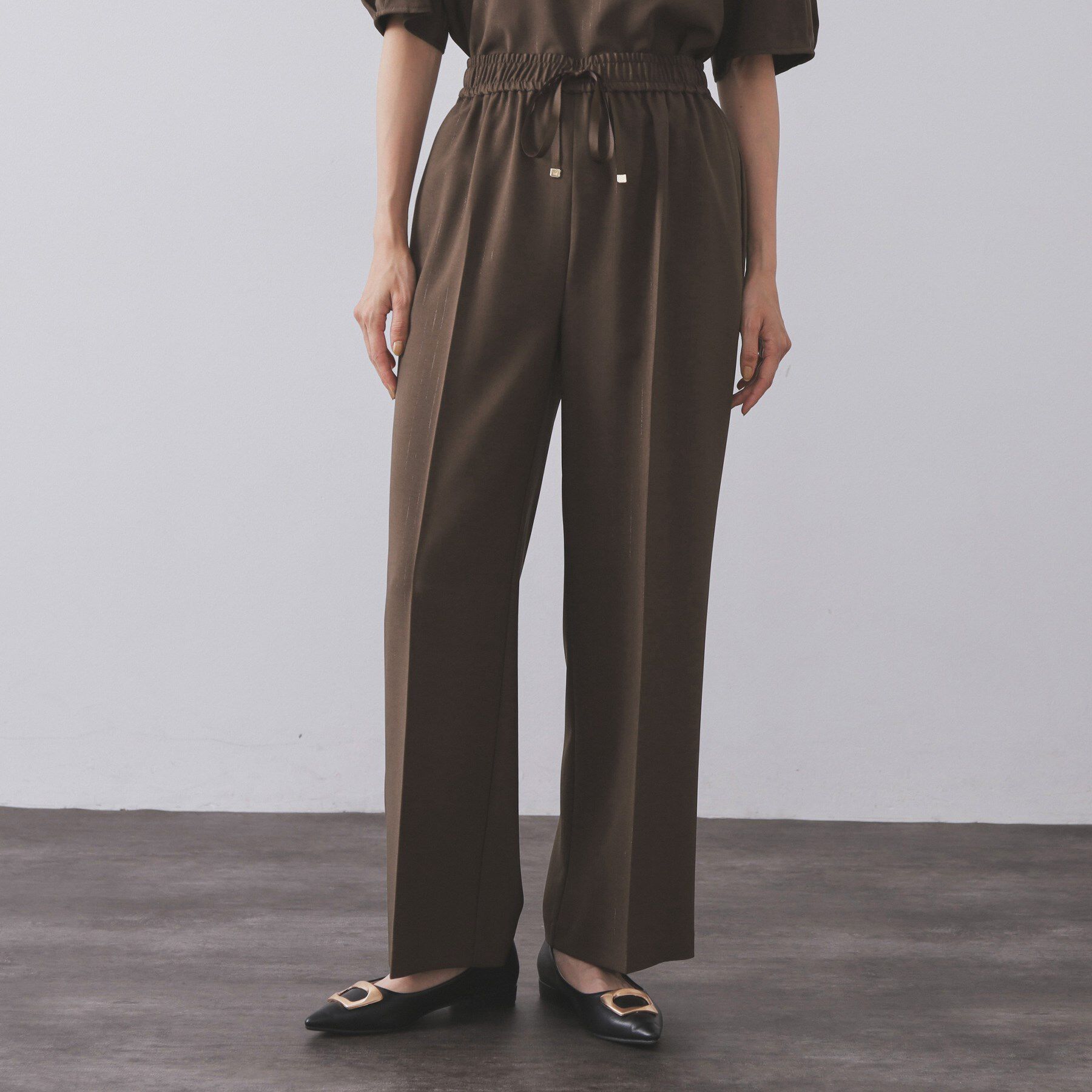 OPAQUE.CLIP「ラメストライプイージーワイドパンツ／セットアップ可【洗濯機洗い可／防シワ／吸水速乾】」|その他|