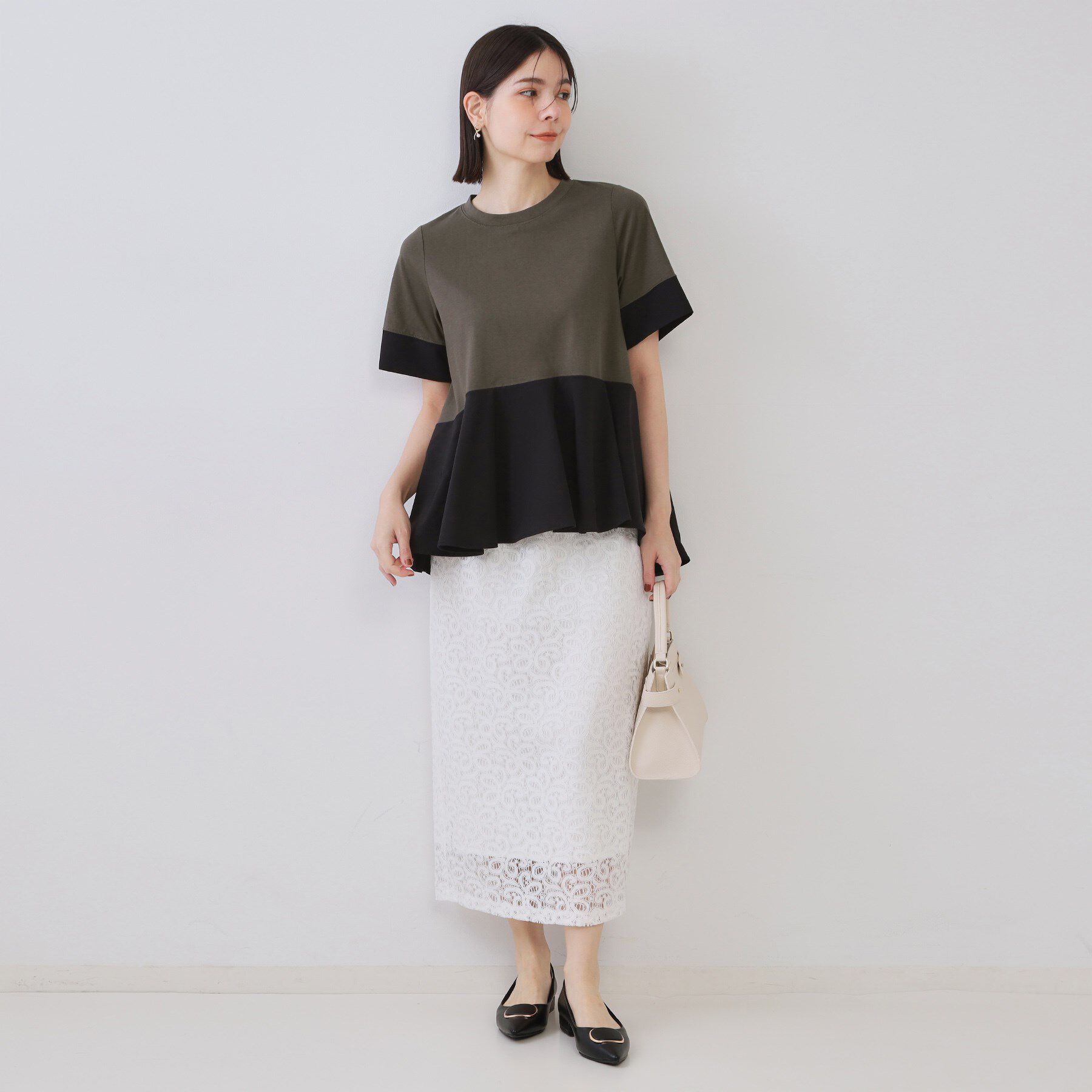 OPAQUE.CLIP「配色フハクドッキングペプラムトップス【洗濯機洗い可／抗ピル】」|Tシャツ・カットソー|