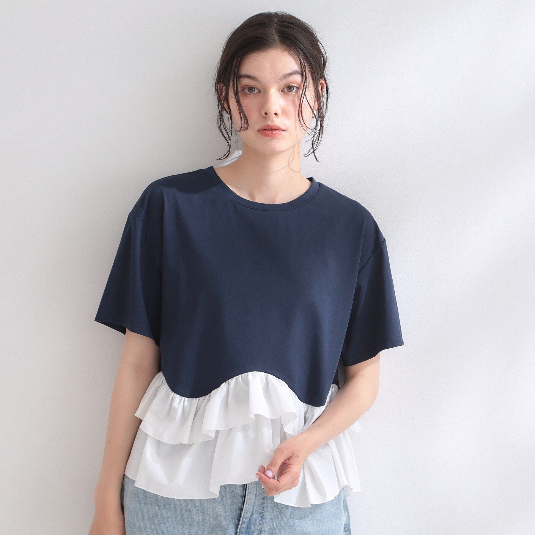 OPAQUE.CLIP「裾フリルドッキングTシャツ【洗濯機OK】」|Tシャツ・カットソー|