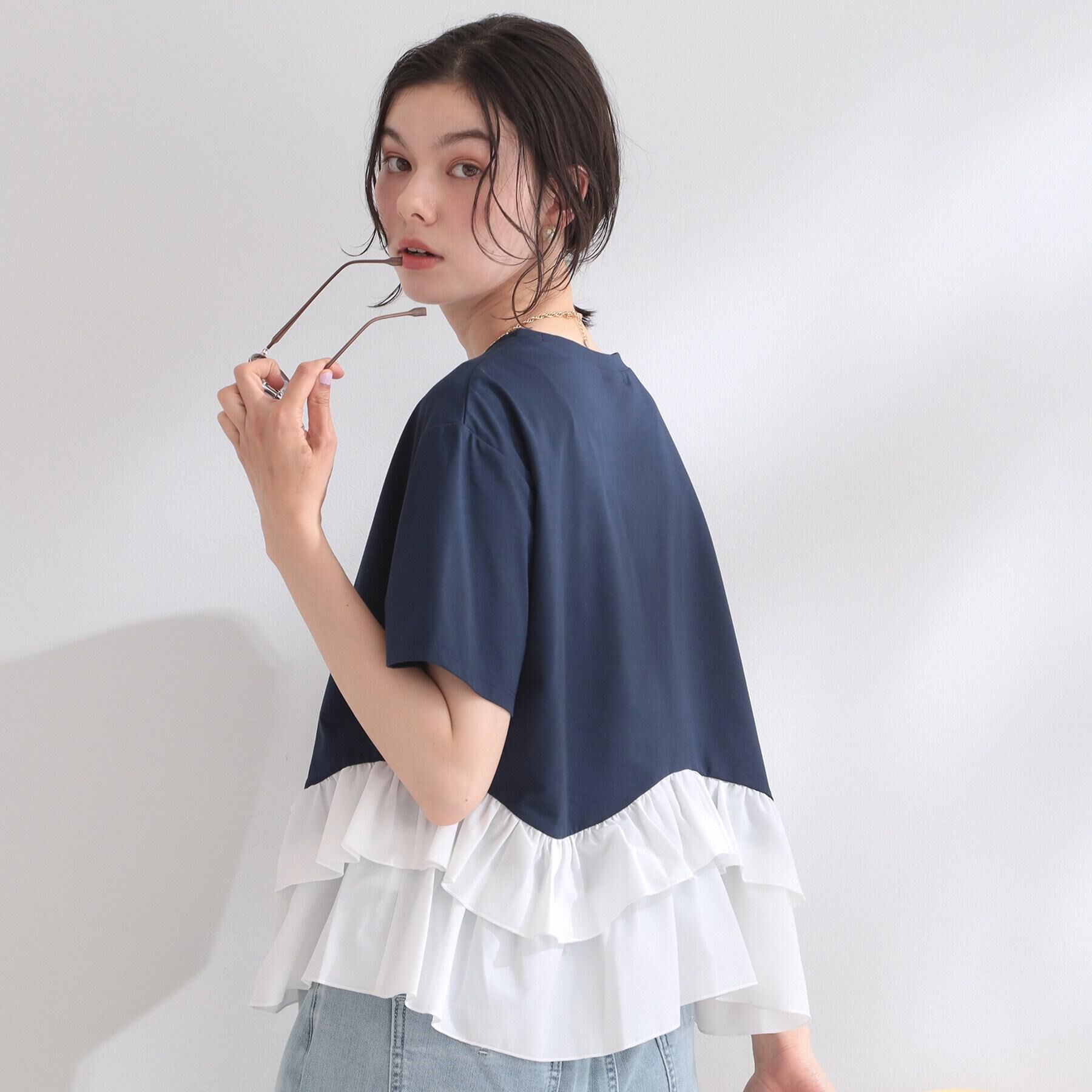 OPAQUE.CLIP「裾フリルドッキングTシャツ【洗濯機OK】」|Tシャツ・カットソー|