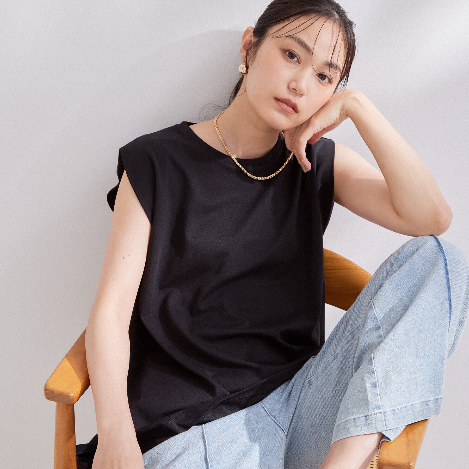 OPAQUE.CLIP「【UV／接触冷感】スーパーアイス ノースリーブカットソー《洗濯機OK》」|Tシャツ・カットソー|ブラック(019)