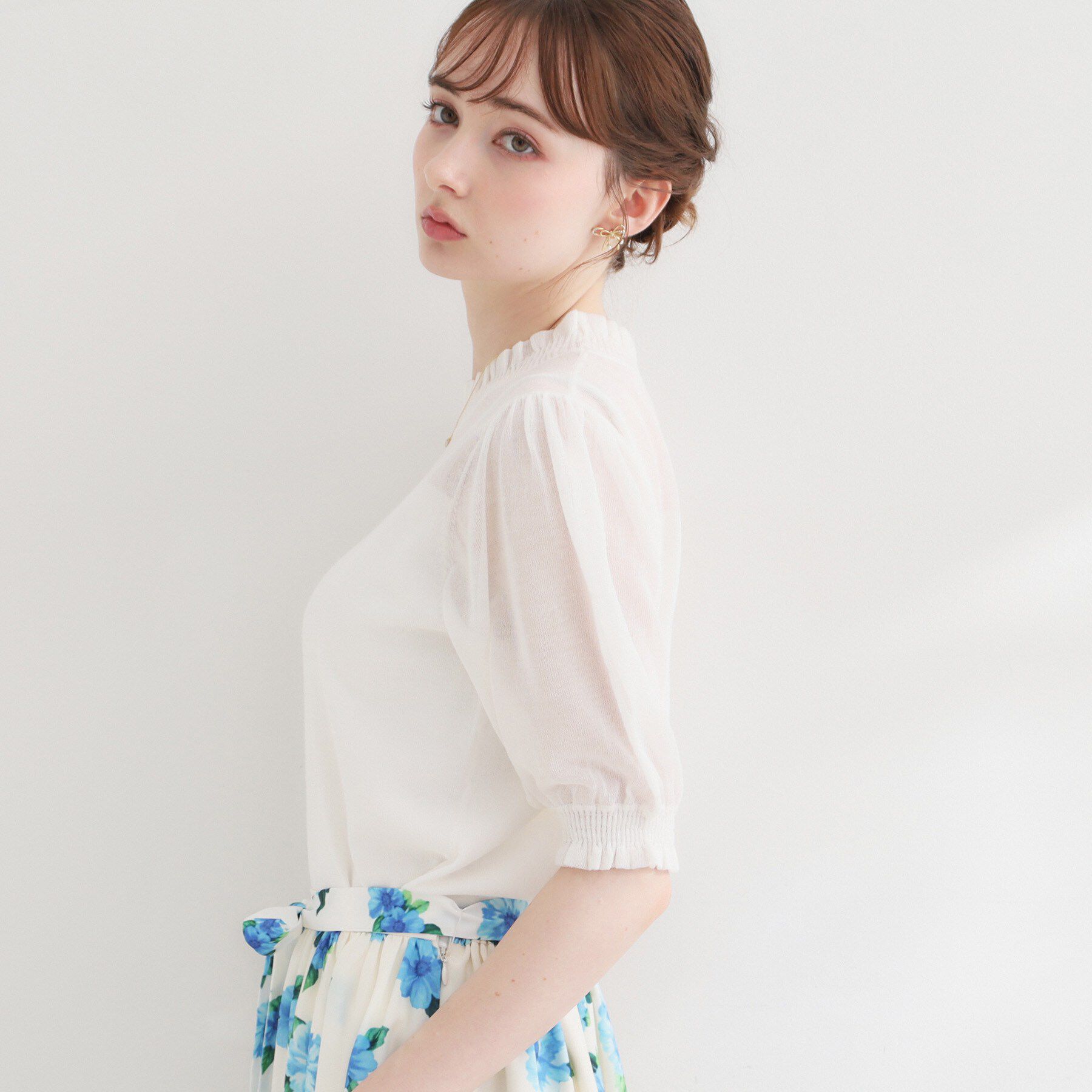 Couture broach「【洗える】LEVITAシャーリング サマーニット」|ニット・セーター|