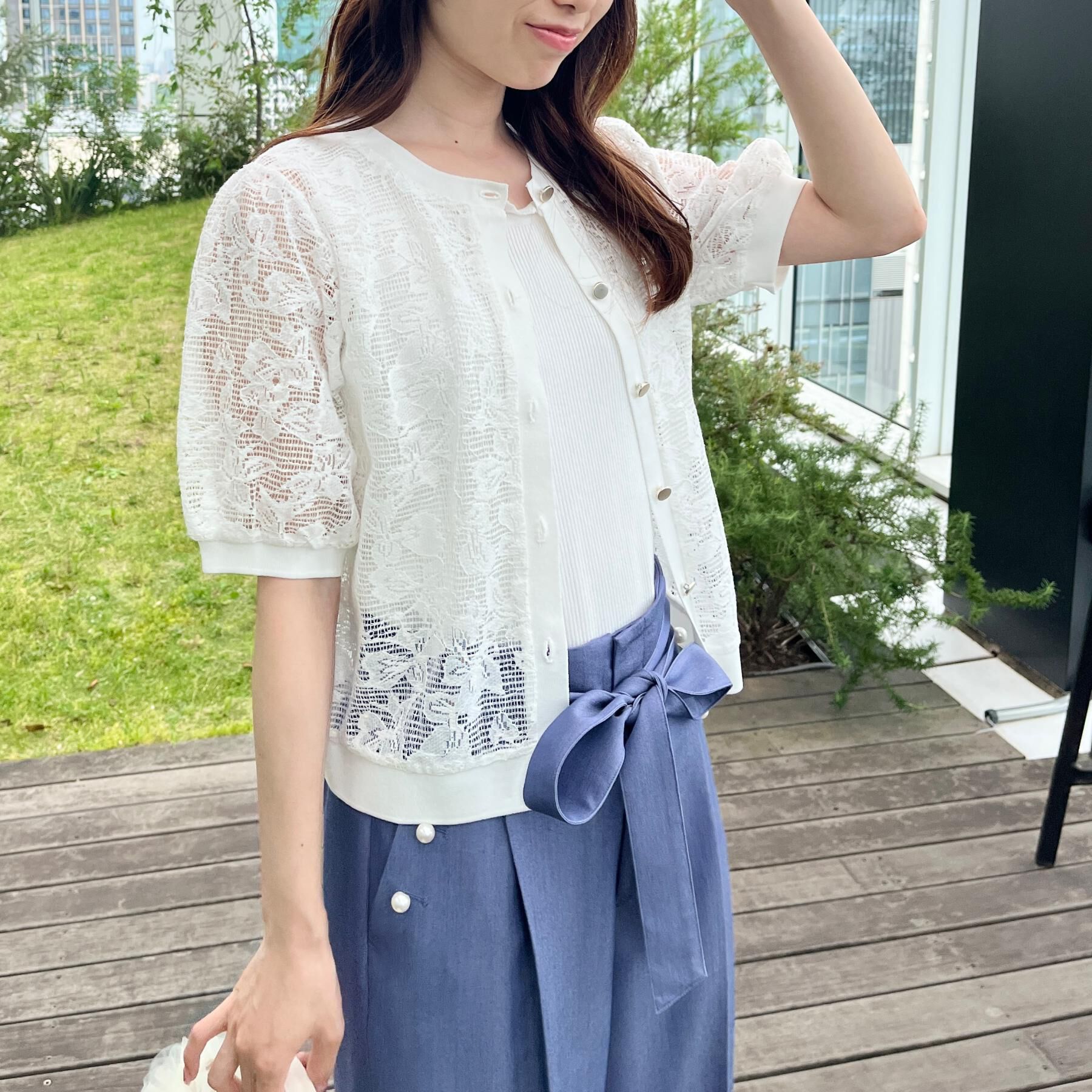 Couture broach「【洗える】フラワーレース カーディガン」|カーディガン|