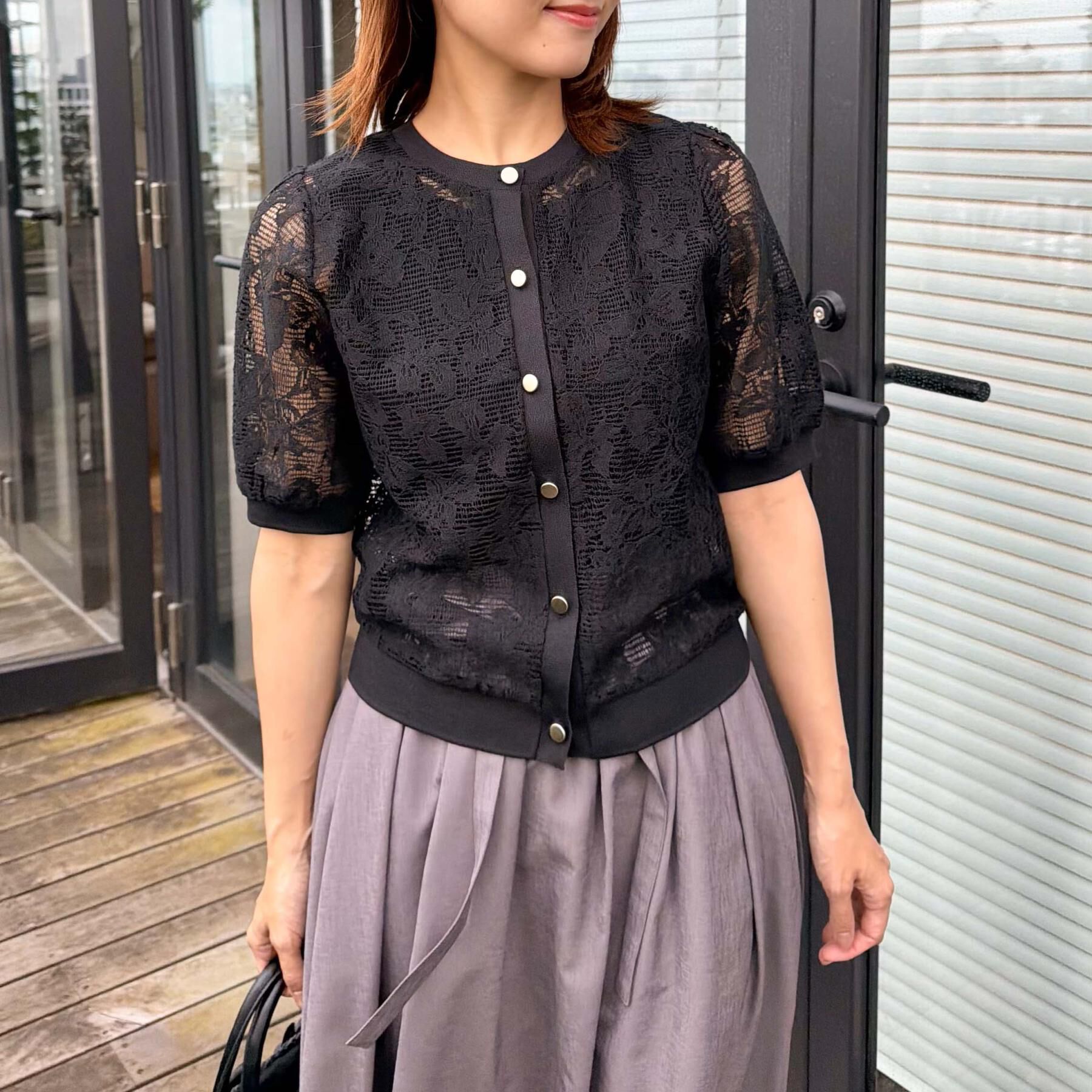 Couture broach「【洗える】フラワーレース カーディガン」|カーディガン|