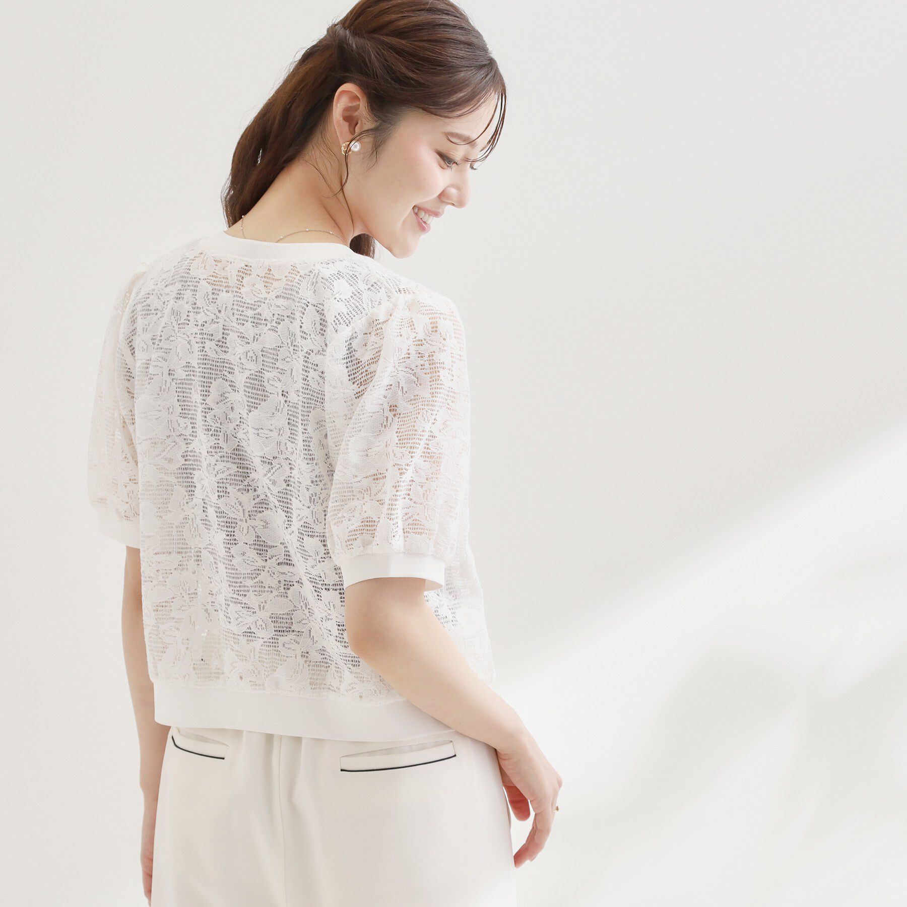 Couture broach「【洗える】フラワーレース カーディガン」|カーディガン|